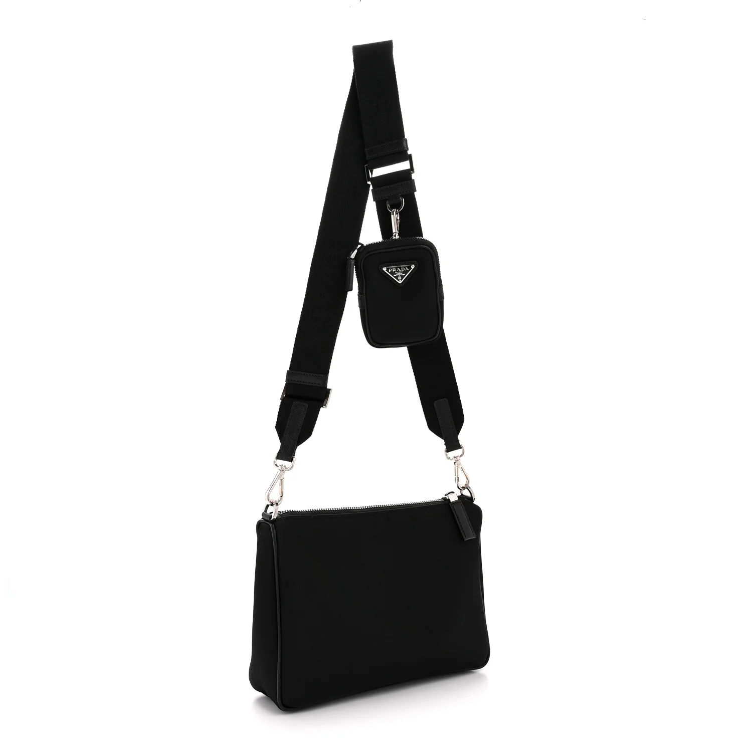 Re-Nylon Saffiano Travel Brique Crossbody Bag Black - Image 3