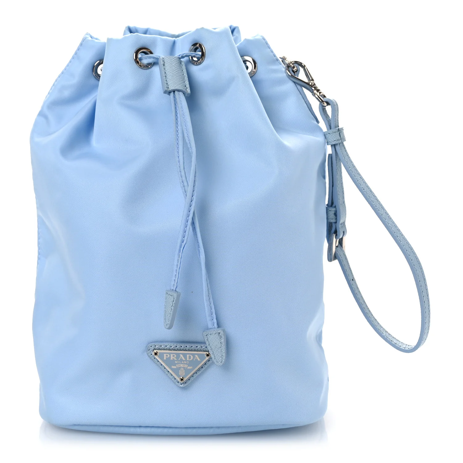 Re-Nylon Saffiano Vela Bucket Wristlet Celeste
