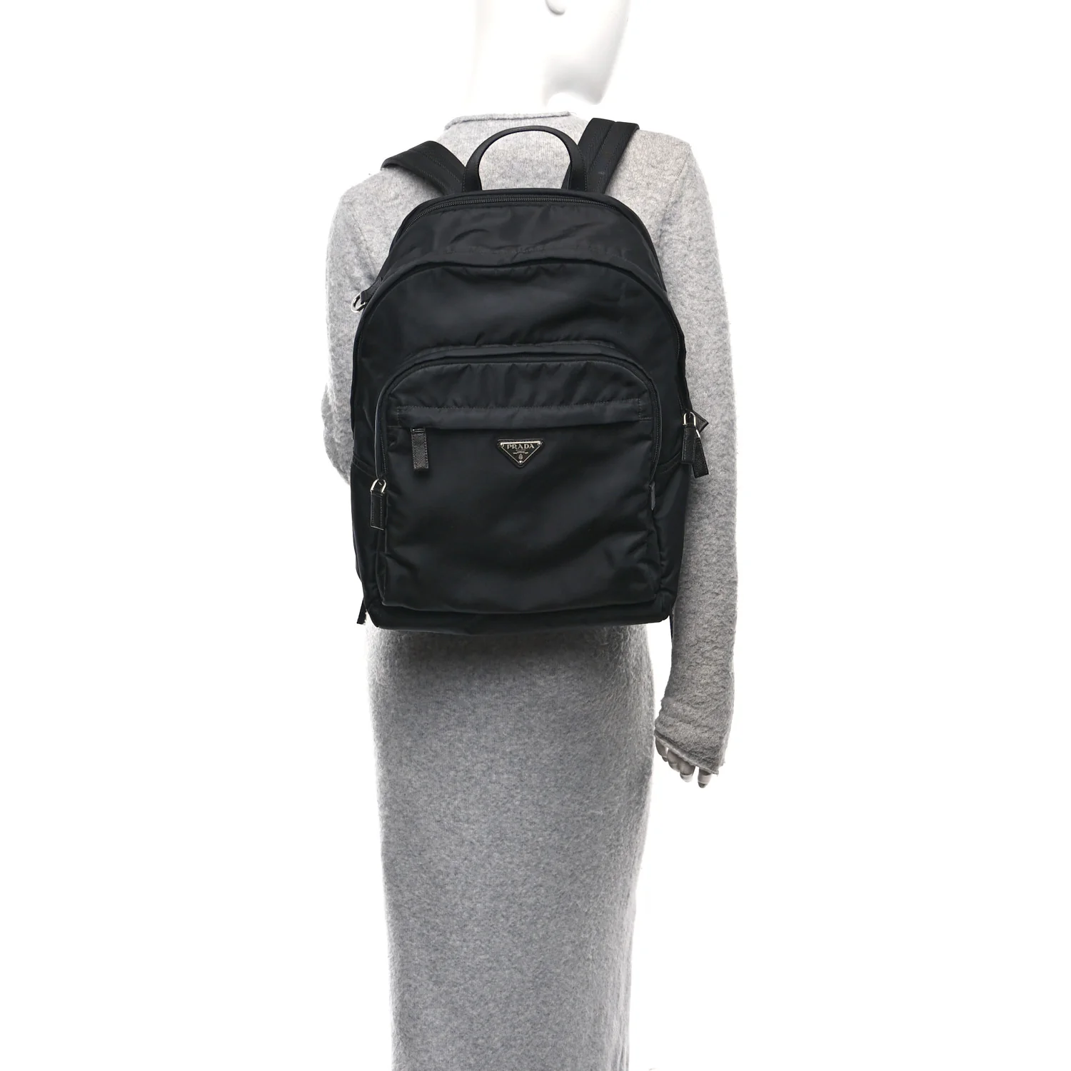 Re-Nylon Saffiano Zip Backpack Black - Image 2