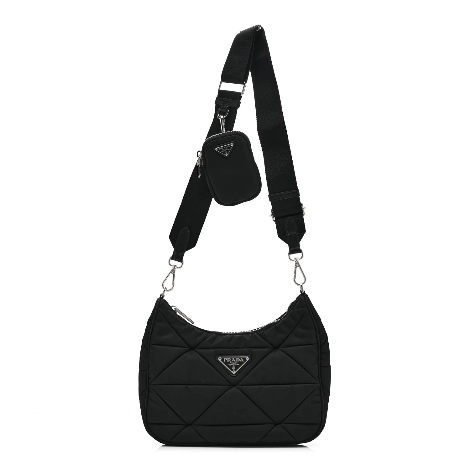 Re-Nylon Triangle Padded Patchwork Shoulder Bag Black