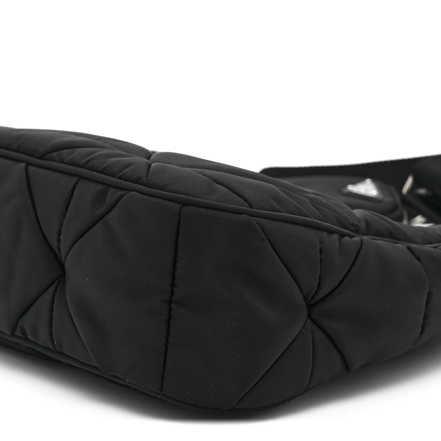 Re-Nylon Triangle Padded Patchwork Shoulder Bag Black - Image 10