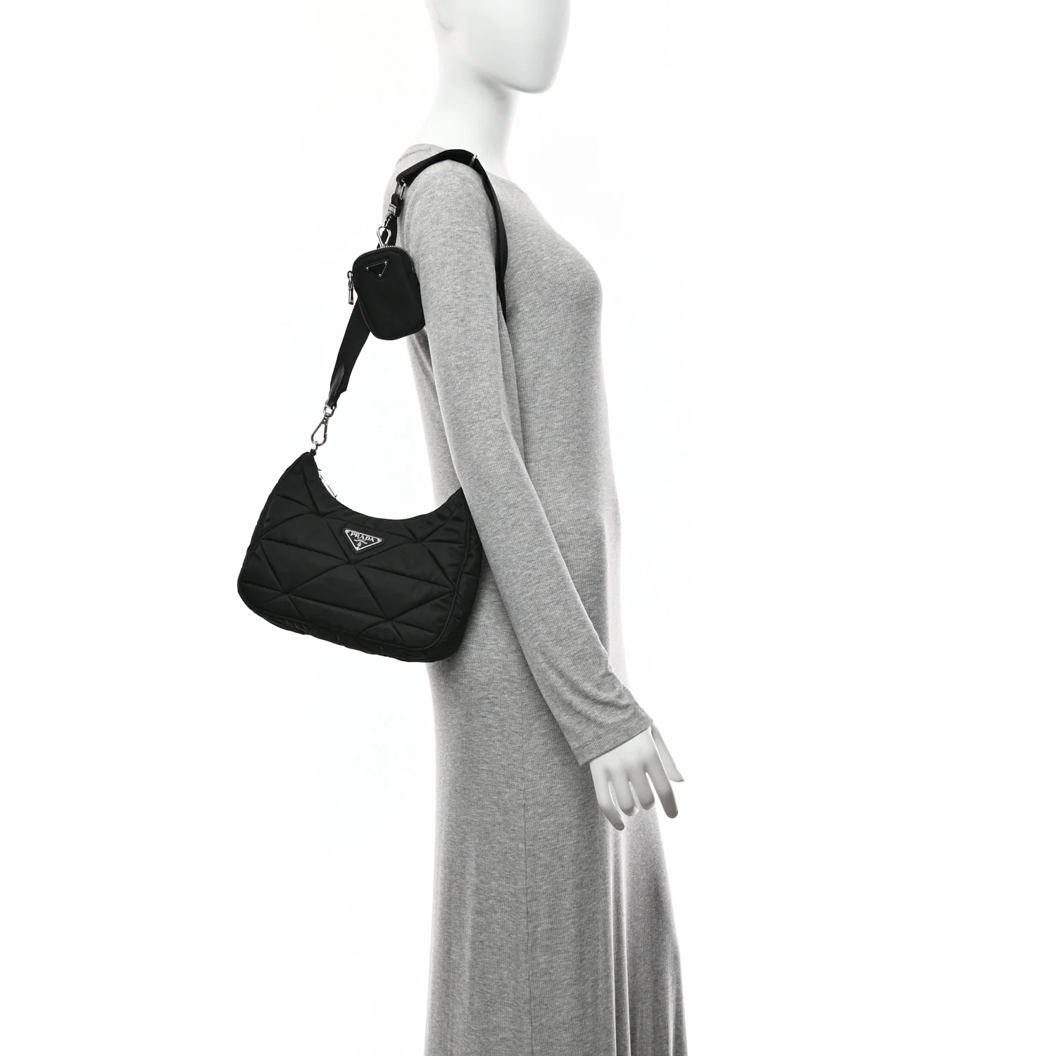 Re-Nylon Triangle Padded Patchwork Shoulder Bag Black - Image 2