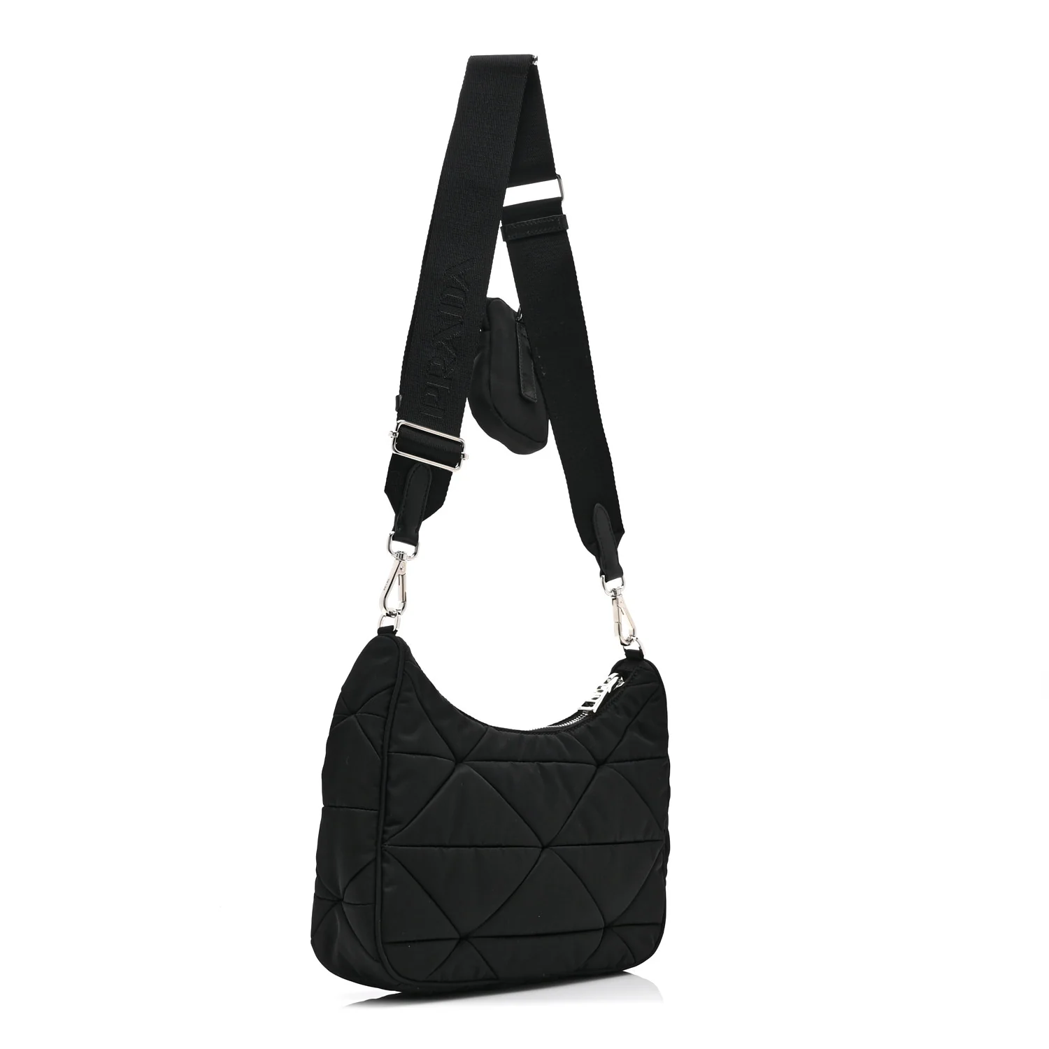 Re-Nylon Triangle Padded Patchwork Shoulder Bag Black - Image 3