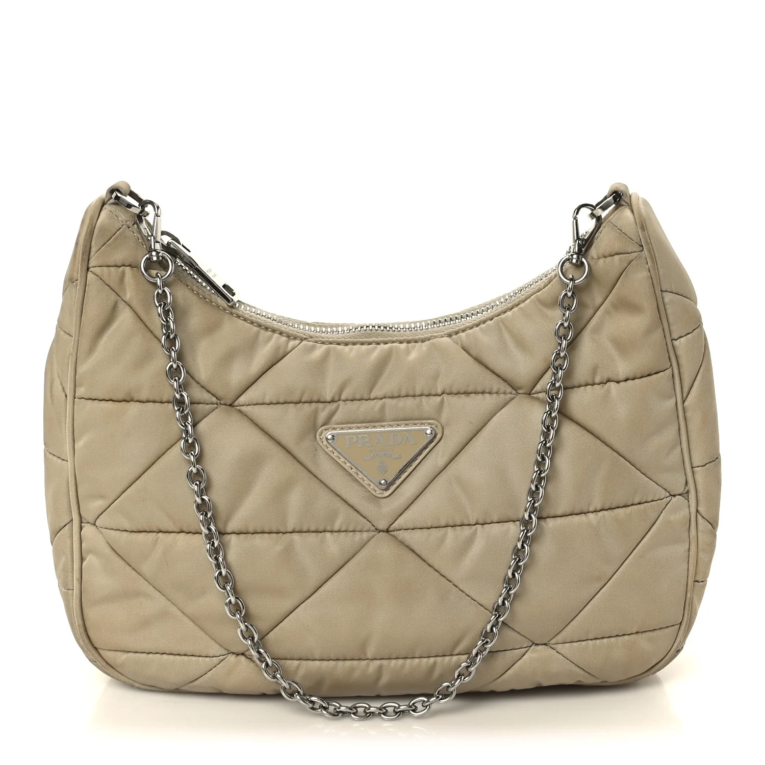 Re-Nylon Triangle Quilted Padded Patchwork System Shoulder Bag Deserto