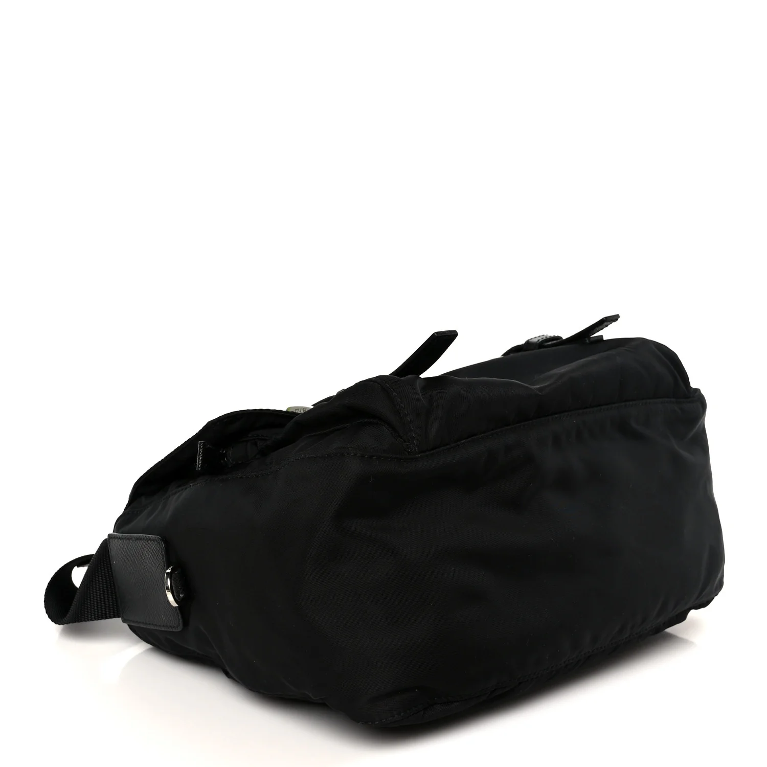 Re-Nylon Vela Saffiano Pocket Double Buckle Messenger Shoulder Bag Black - Image 4