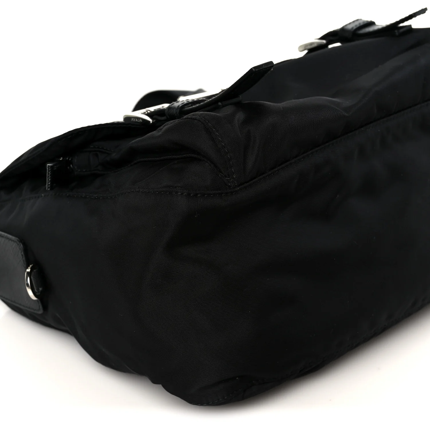 Re-Nylon Vela Saffiano Pocket Double Buckle Messenger Shoulder Bag Black - Image 9