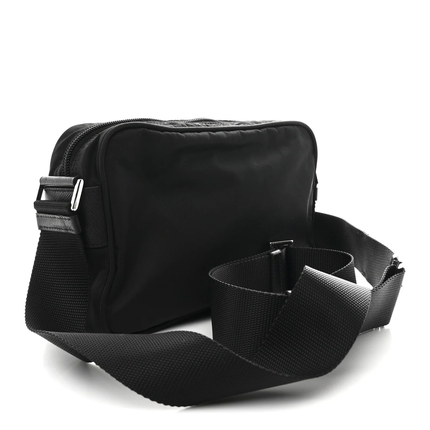 Re-Nylon Vela Saffiano Pocket Double Zip Shoulder Bag Black - Image 3