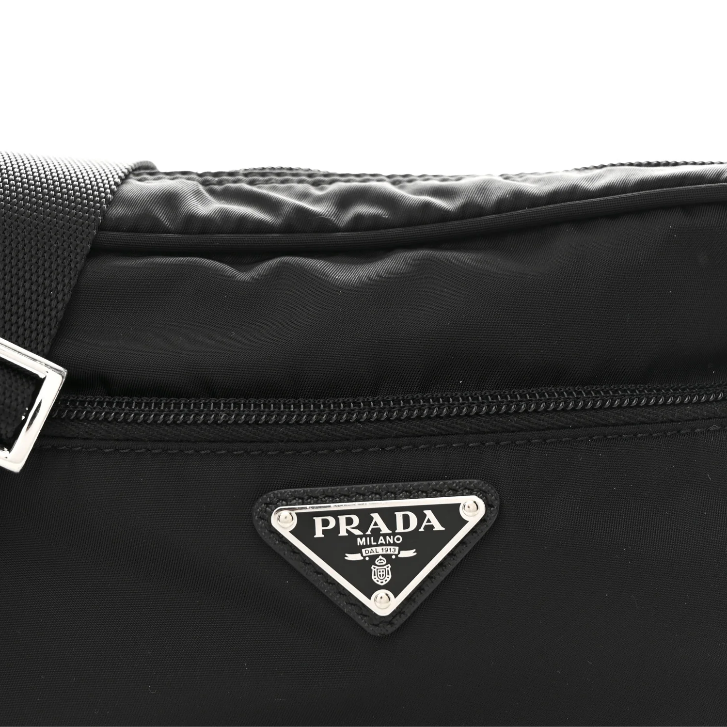 Re-Nylon Vela Saffiano Pocket Double Zip Shoulder Bag Black - Image 8