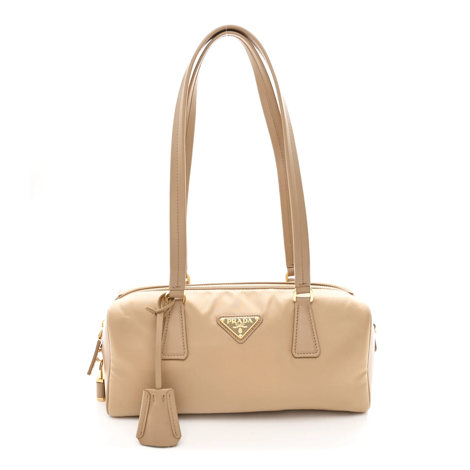 Re-Nylon Vitello Medium Top Handle Bag With Padlock Cammeo