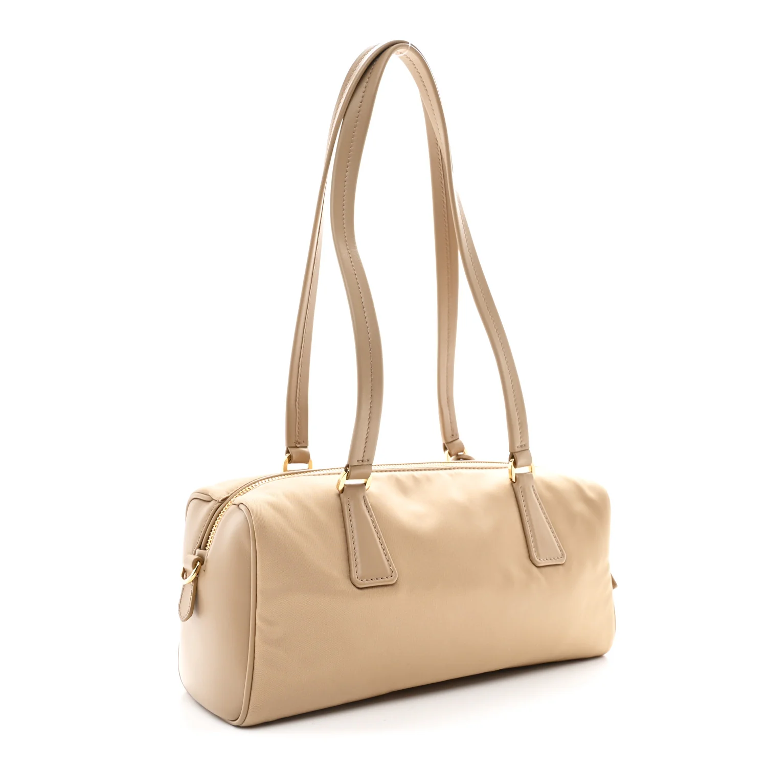 Re-Nylon Vitello Medium Top Handle Bag With Padlock Cammeo - Image 3