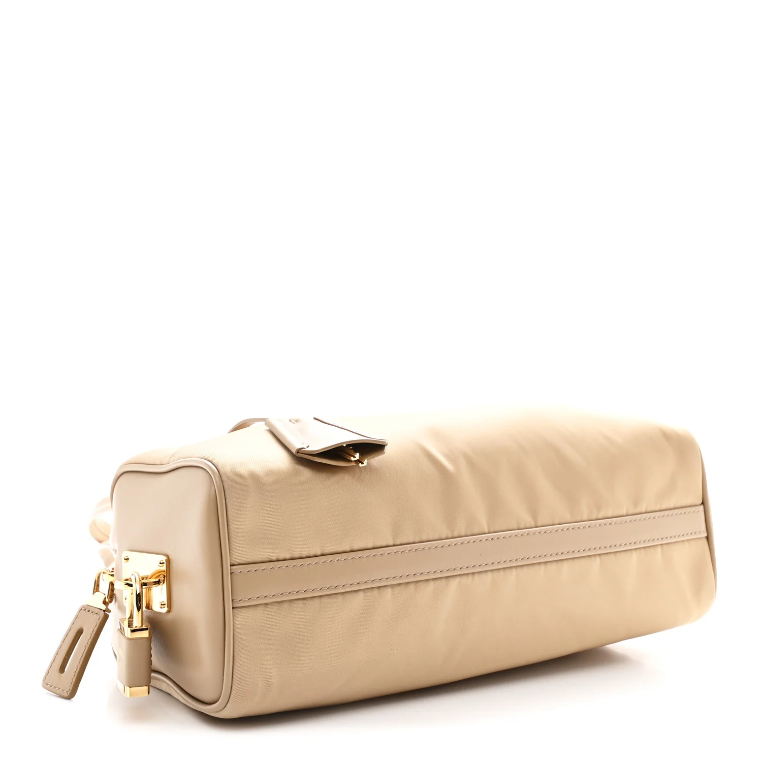 Re-Nylon Vitello Medium Top Handle Bag With Padlock Cammeo - Image 4