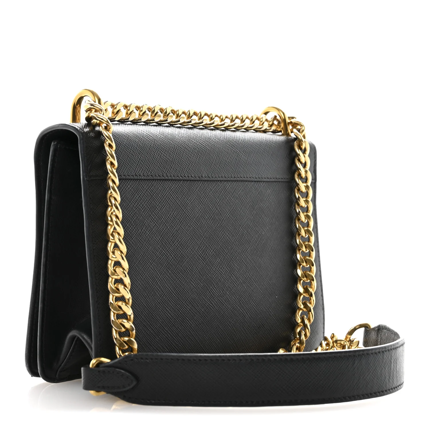 Saffiano Chain Shoulder Bag Black - Image 3