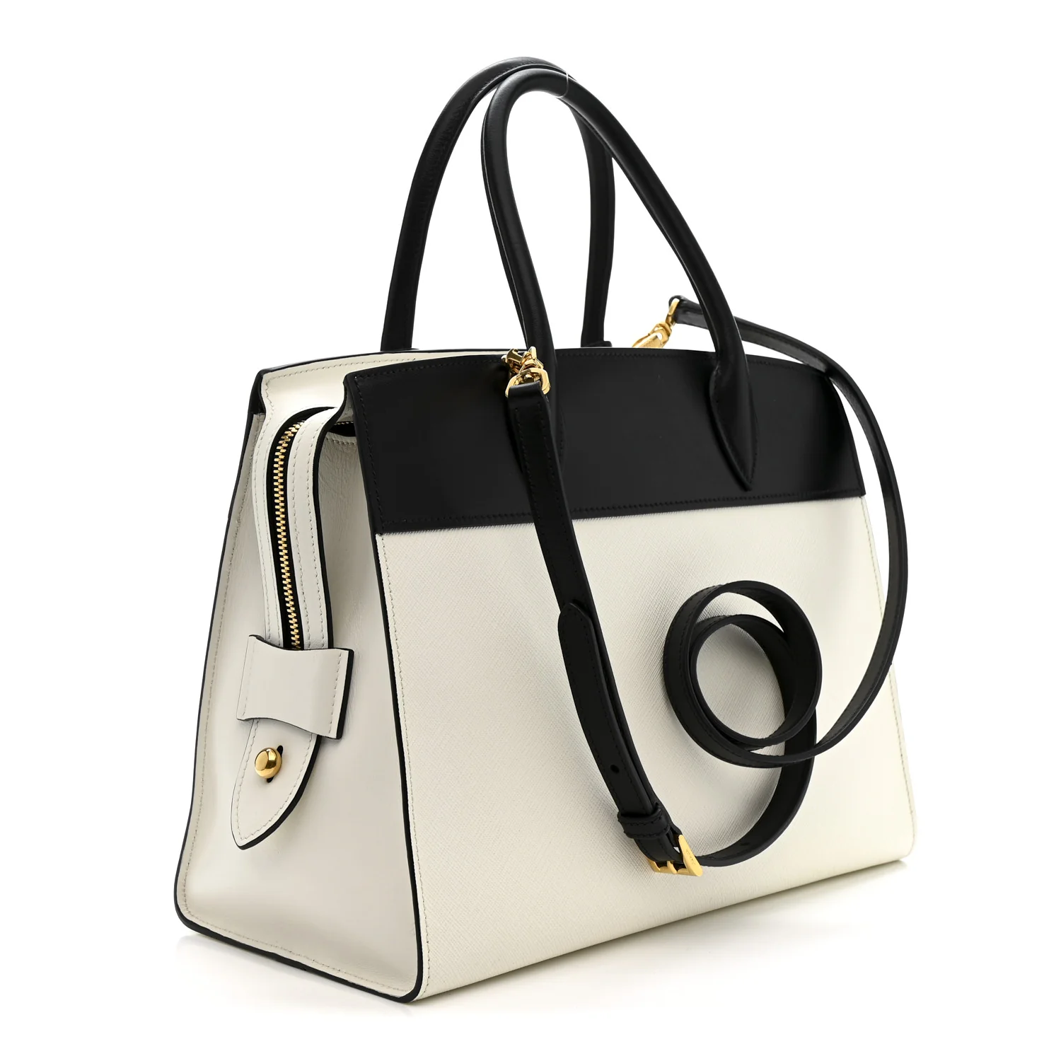 Saffiano City Calfskin Medium Esplanade White Black - Image 3