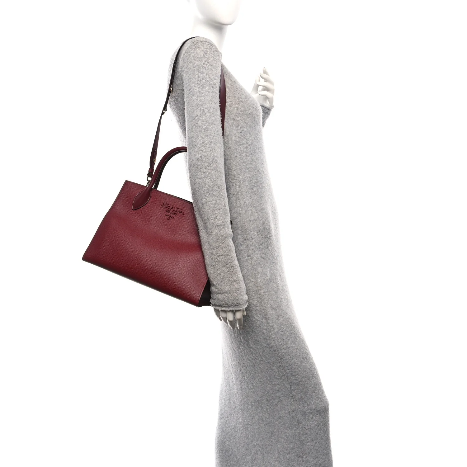Saffiano Cuir Calfskin Medium Monochrome Top Handle Tote Cerise - Image 2