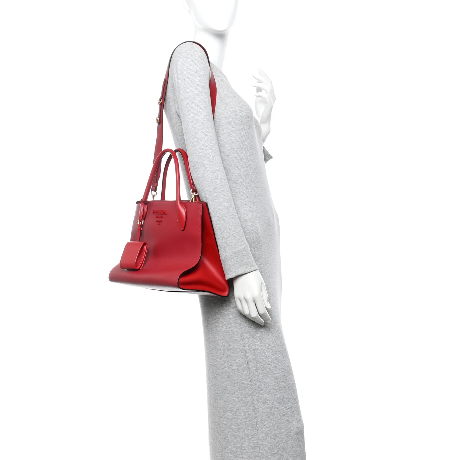 Saffiano Cuir Calfskin Medium Monochrome Top Handle Tote Fuoco - Image 2