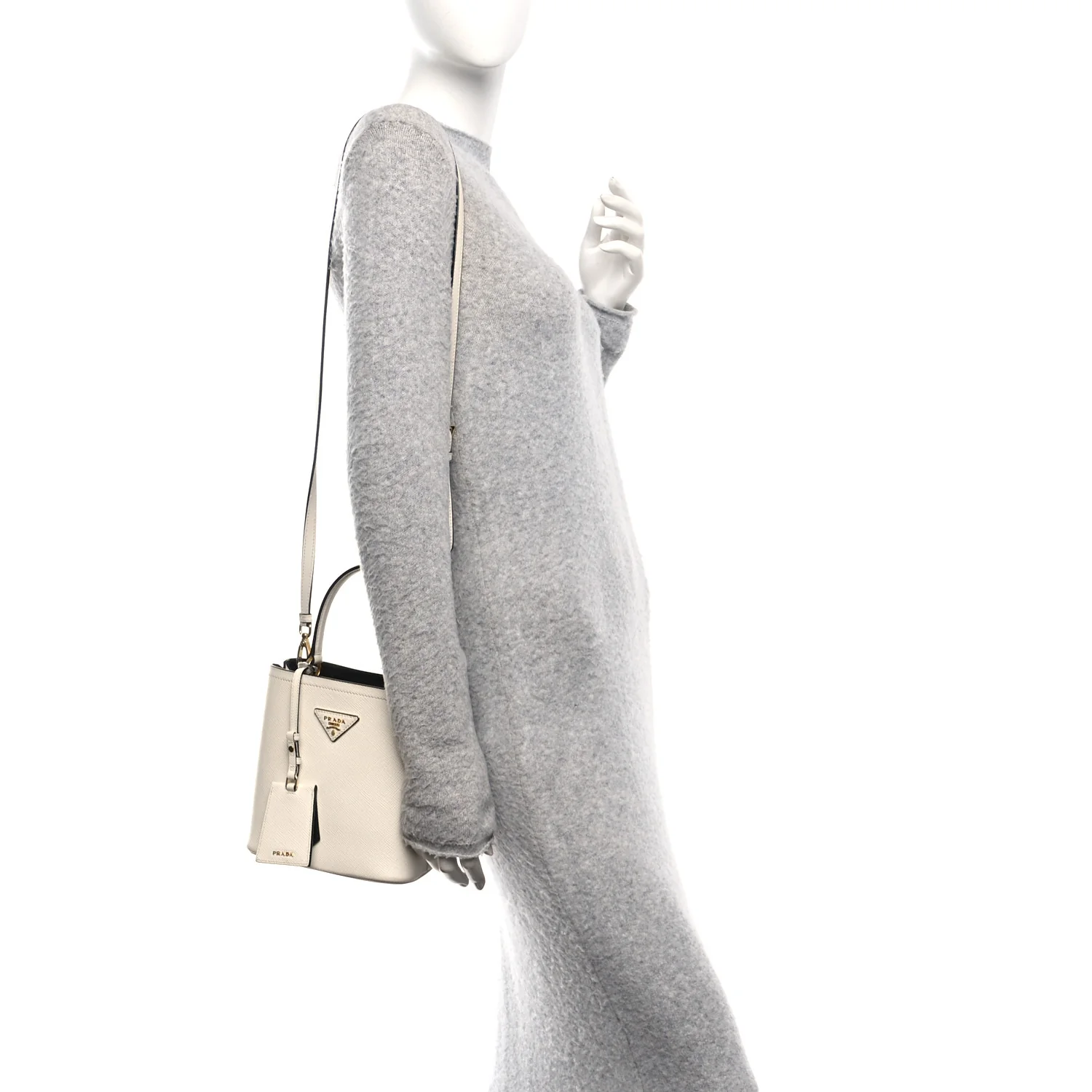 Saffiano Cuir Calfskin Small Panier Bucket Bag White Black - Image 2