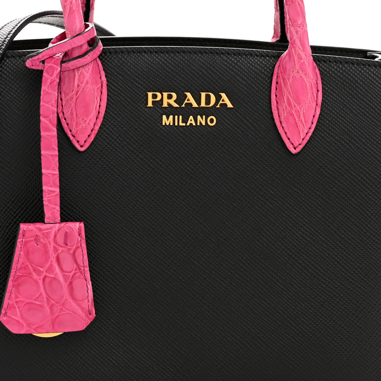 Saffiano Cuir Crocodile Mini Double Bag Black Magenta - Image 8