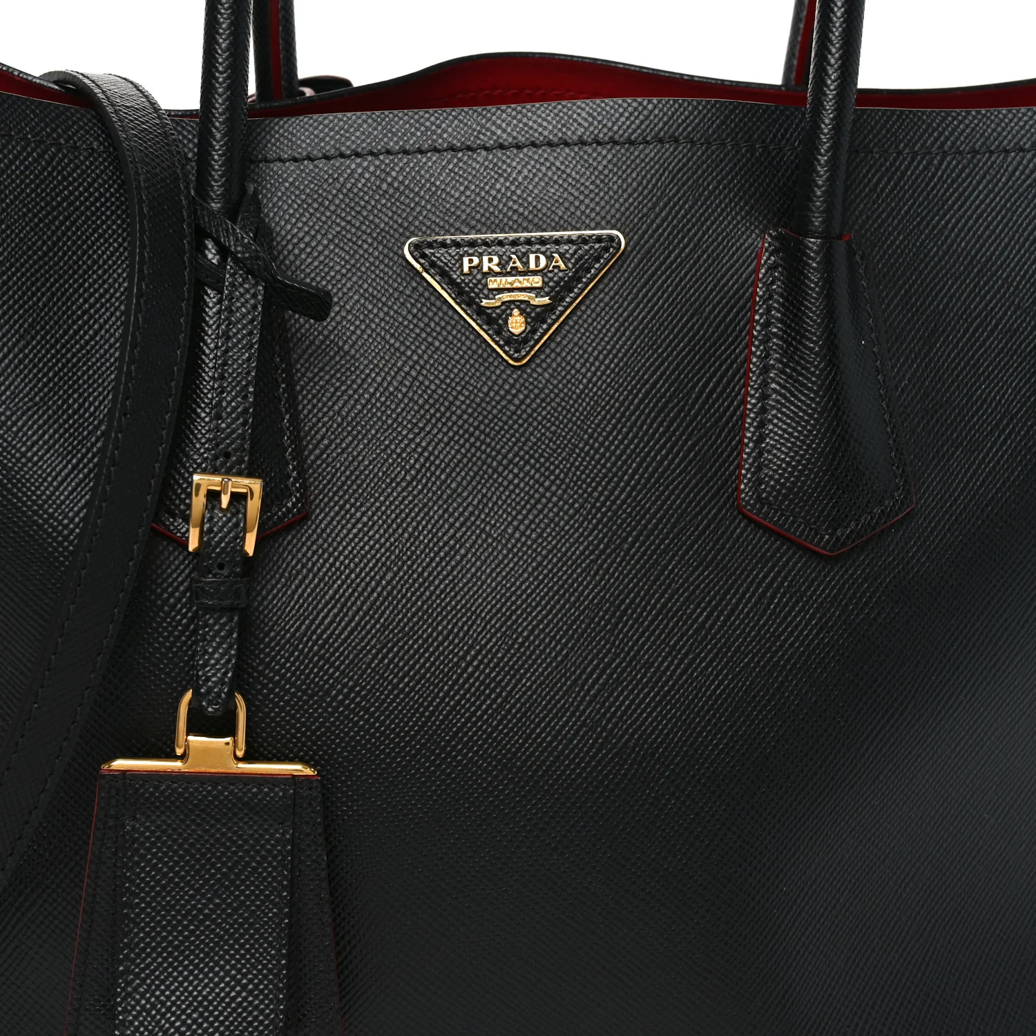 Saffiano Cuir Large Double Bag Black Fuoco - Image 7