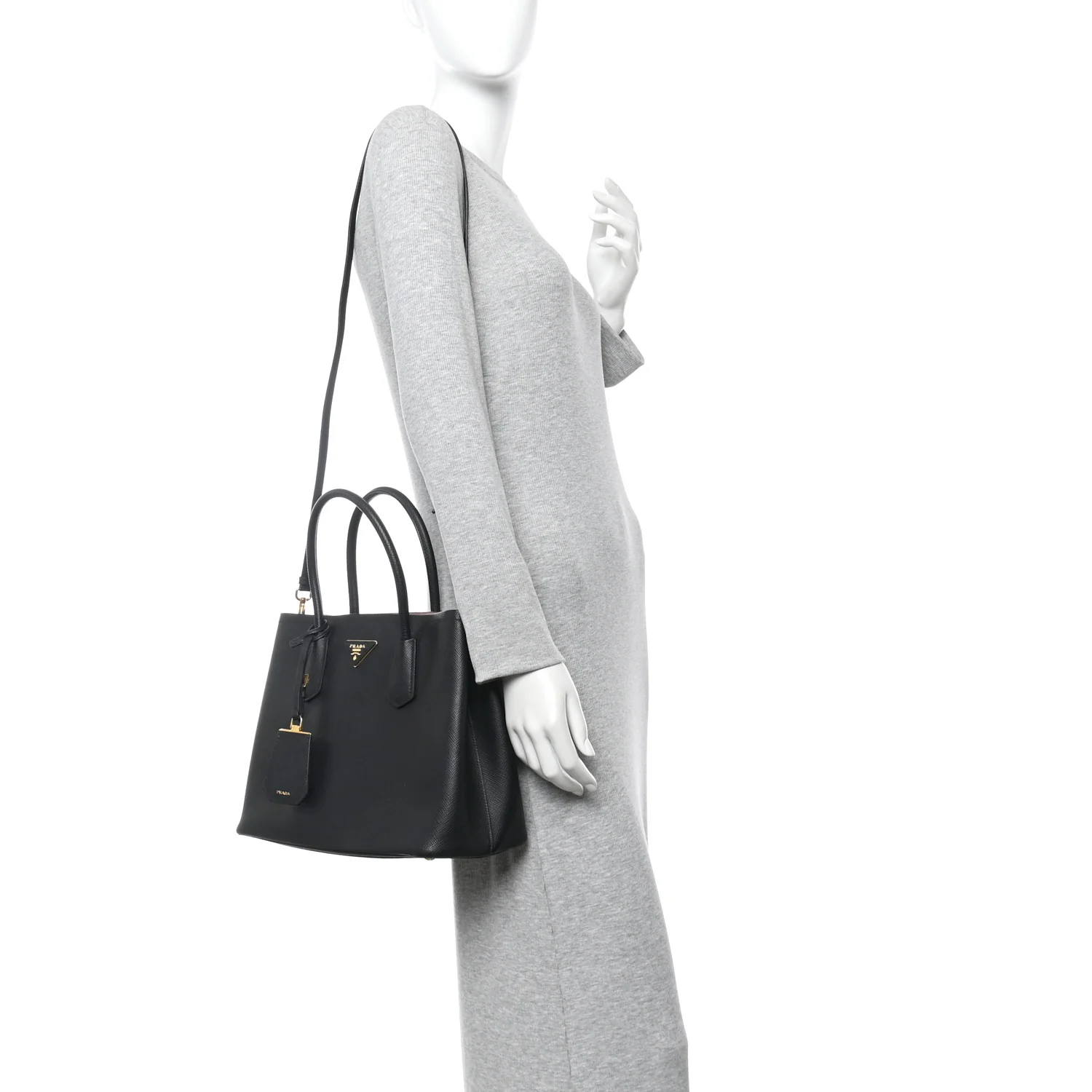 Saffiano Cuir Large Double Bag Black Mughetto - Image 2