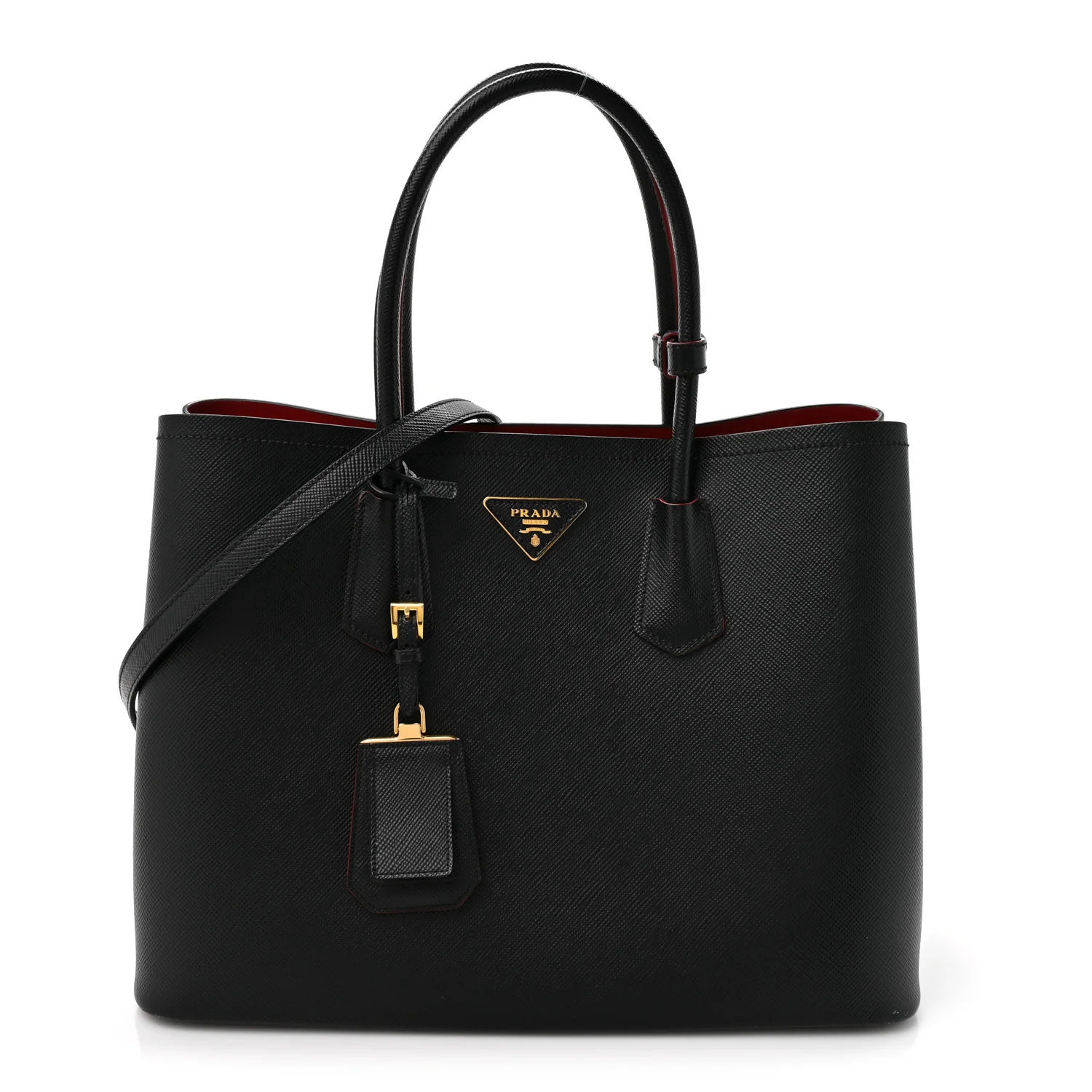 Saffiano Cuir Medium Double Bag Black Fuoco