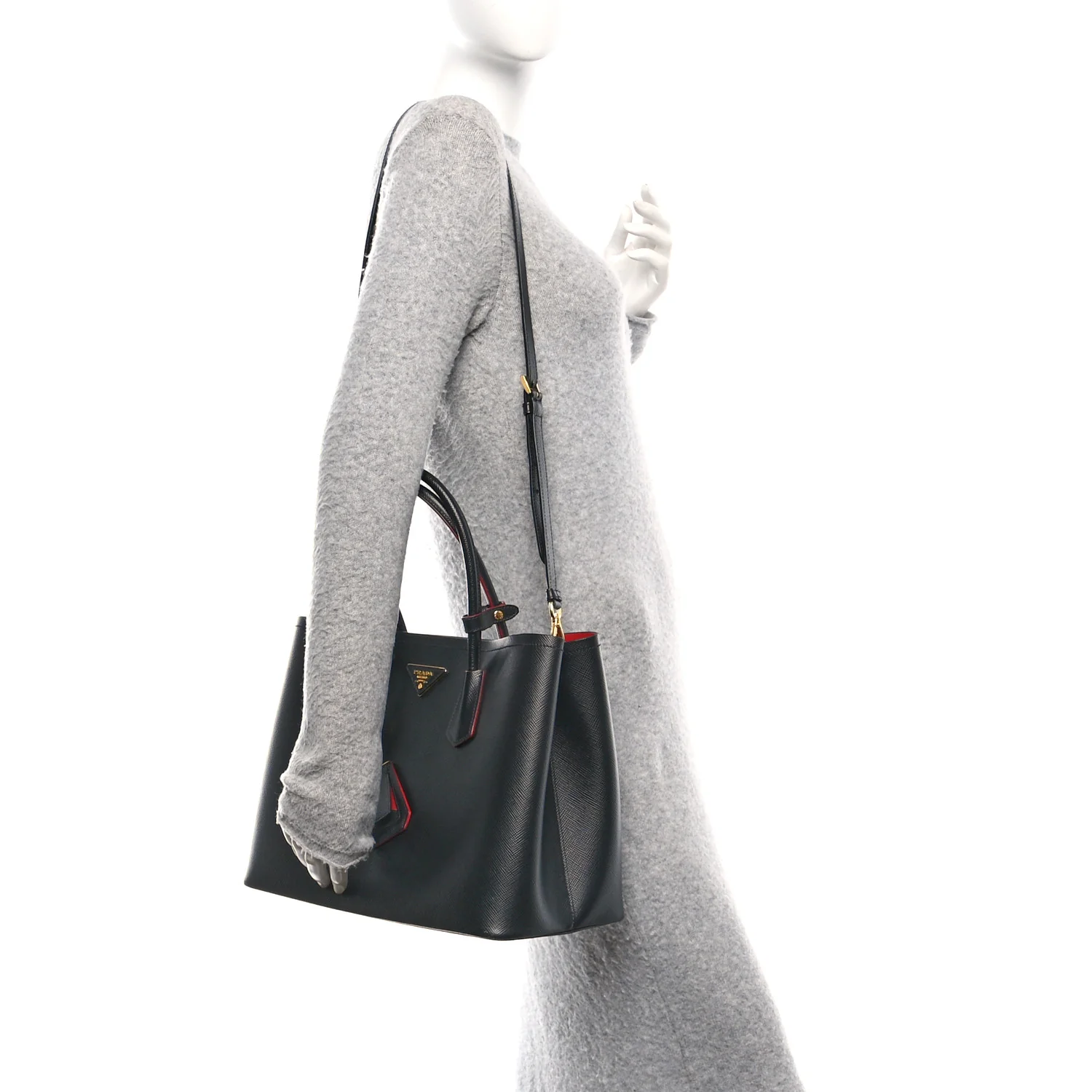 Saffiano Cuir Medium Double Bag Black Fuoco - Image 2