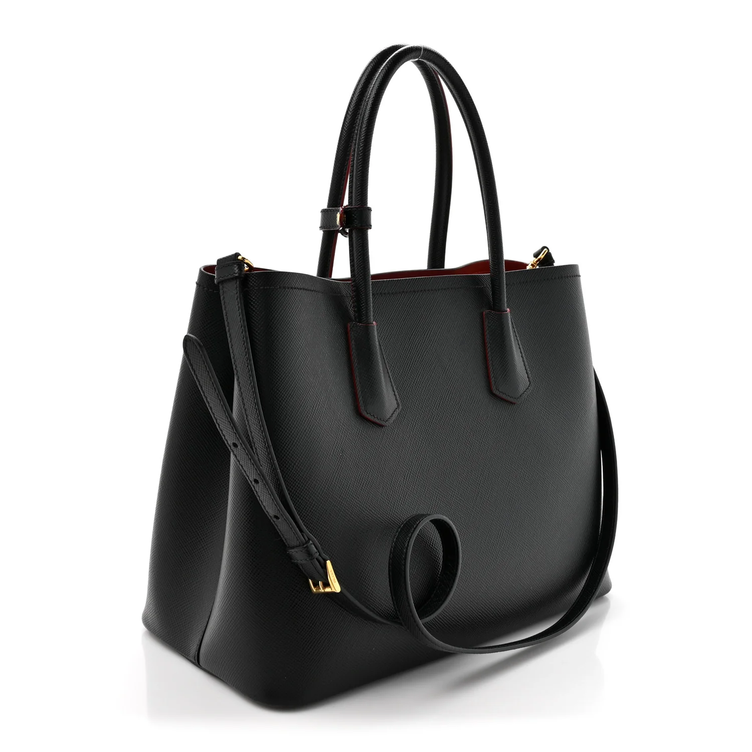 Saffiano Cuir Medium Double Bag Black Fuoco - Image 3