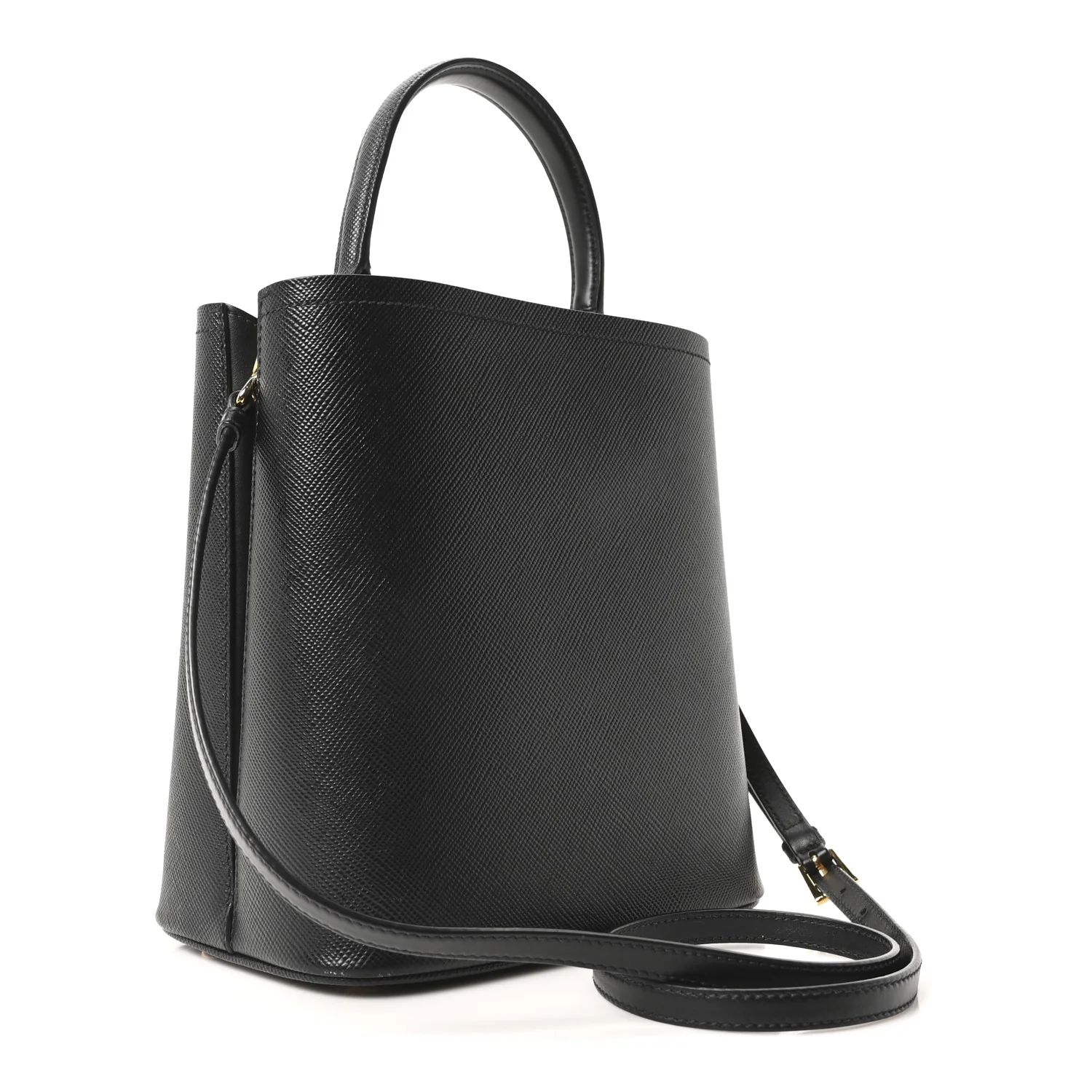 Saffiano Cuir Medium Panier Bucket Bag Black Fuoco - Image 3