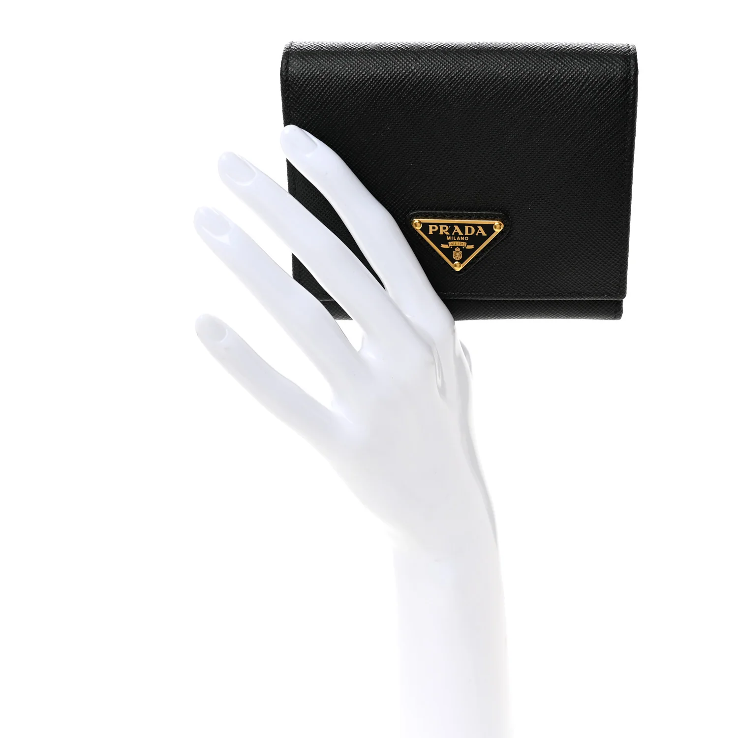 Saffiano Cuir Metal Tri-Fold Wallet Black - Image 2