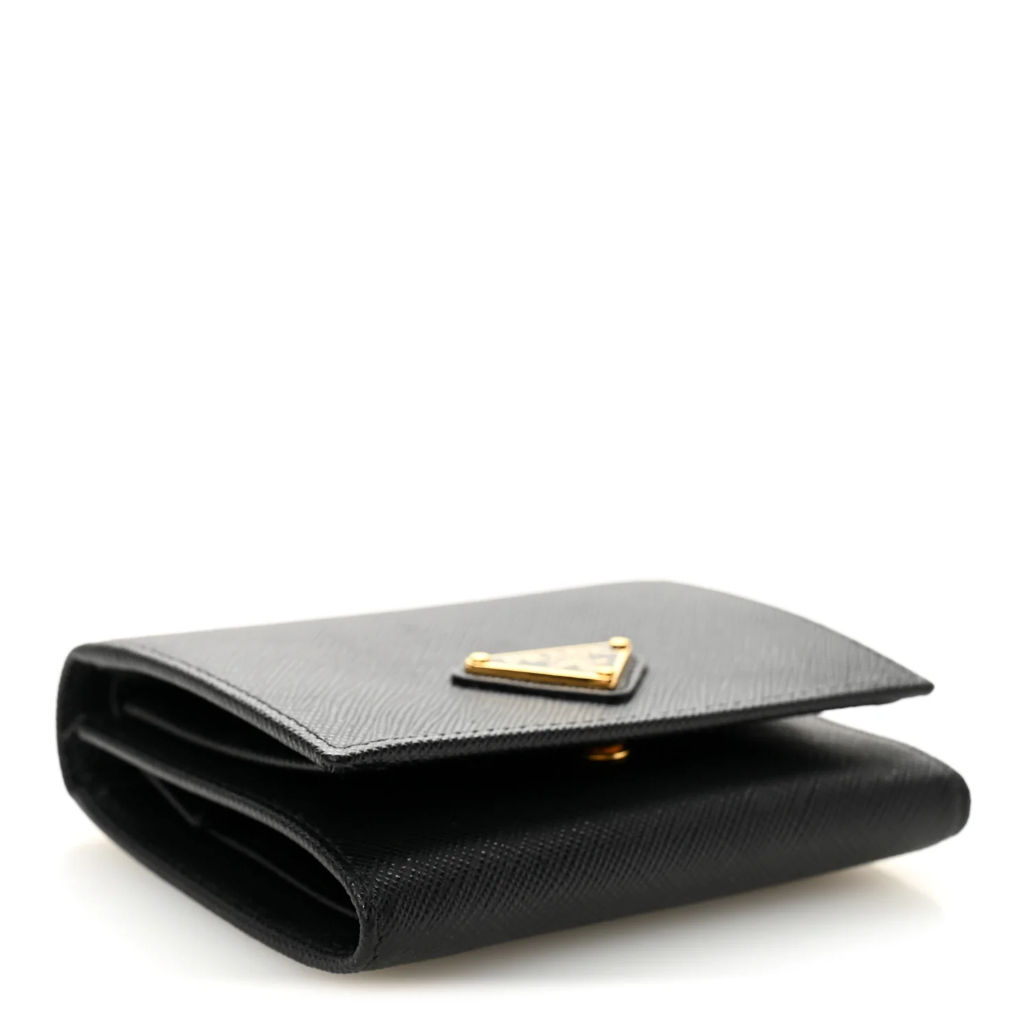 Saffiano Cuir Metal Tri-Fold Wallet Black - Image 4
