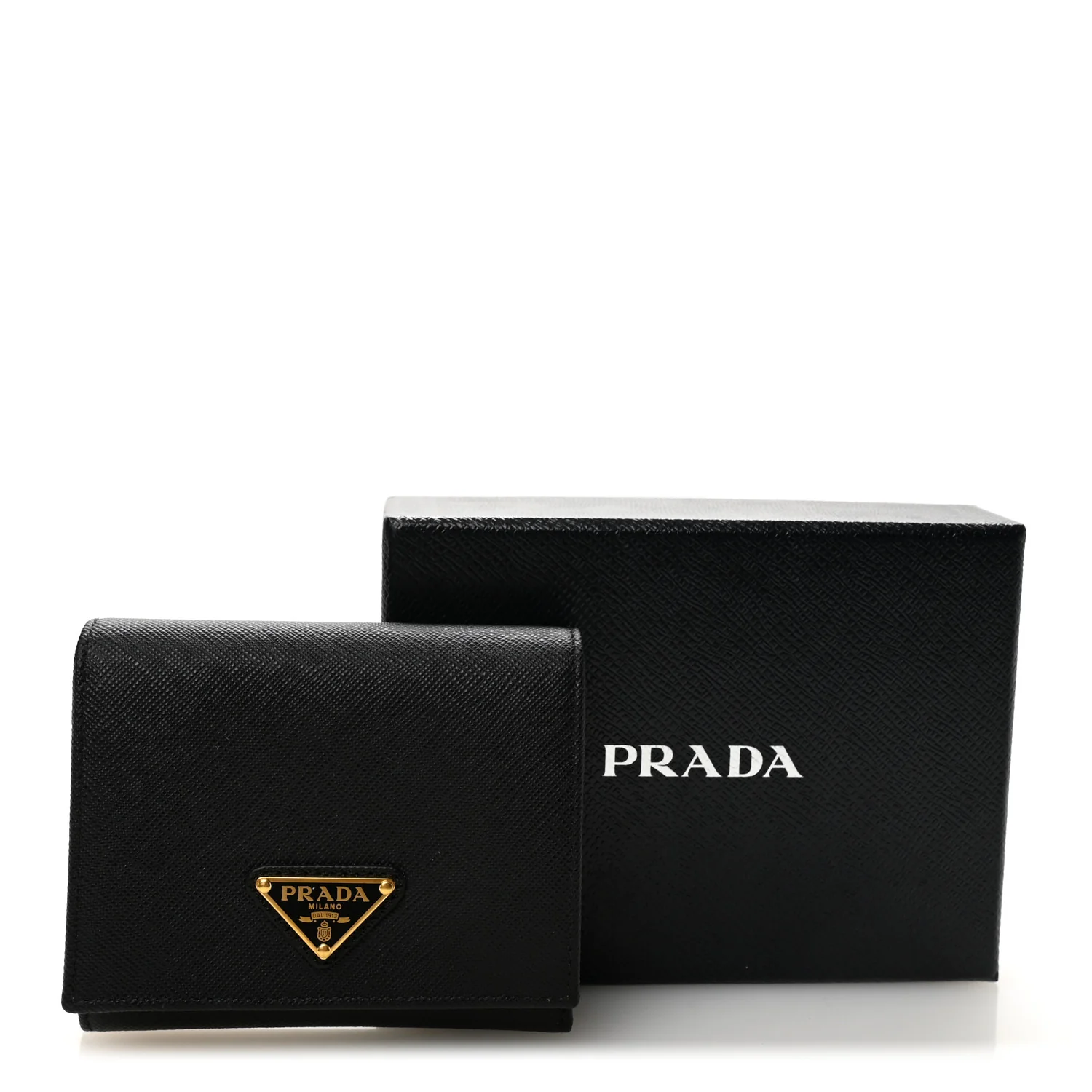 Saffiano Cuir Metal Tri-Fold Wallet Black - Image 7