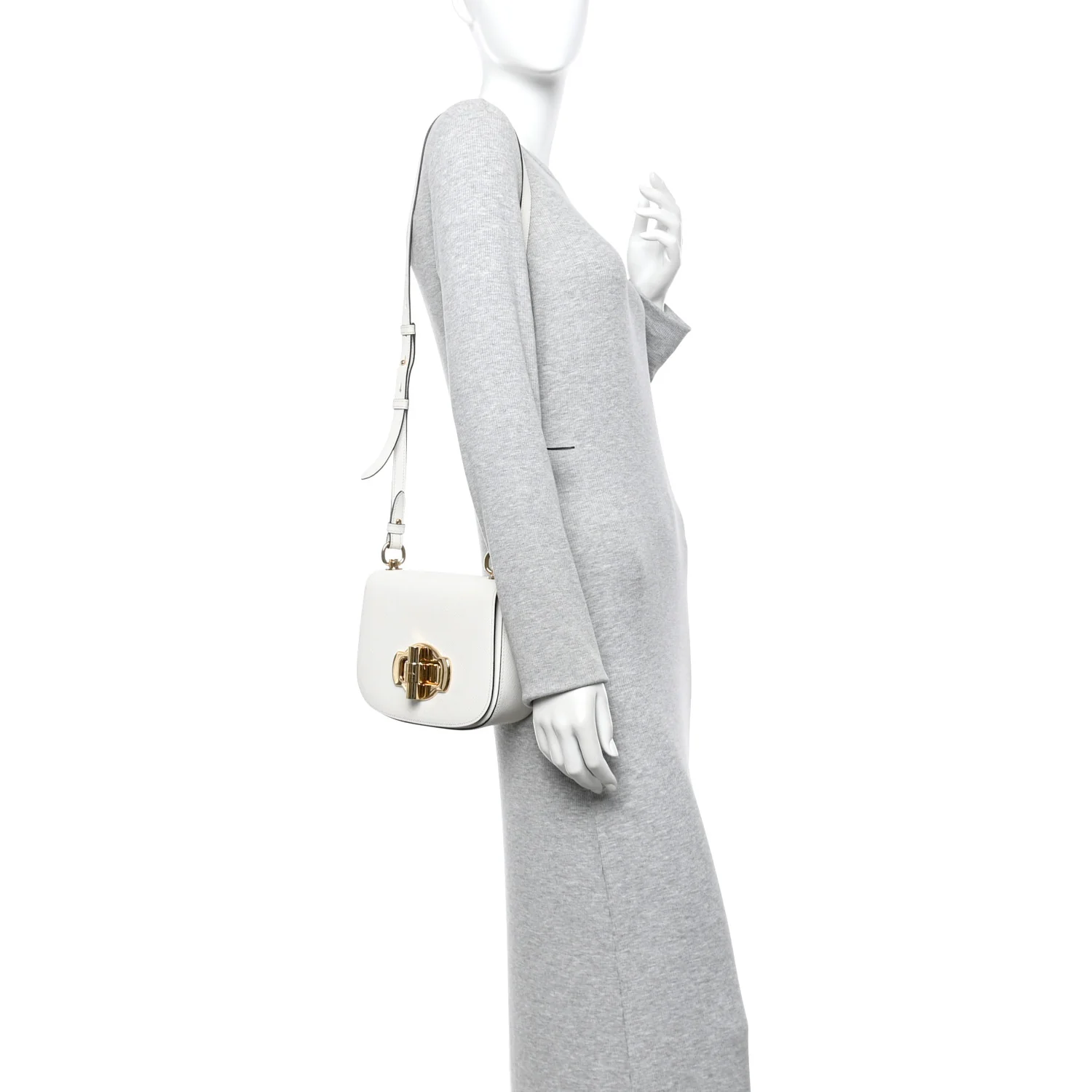 Saffiano Cuir Pattina Shoulder Bag White - Image 2