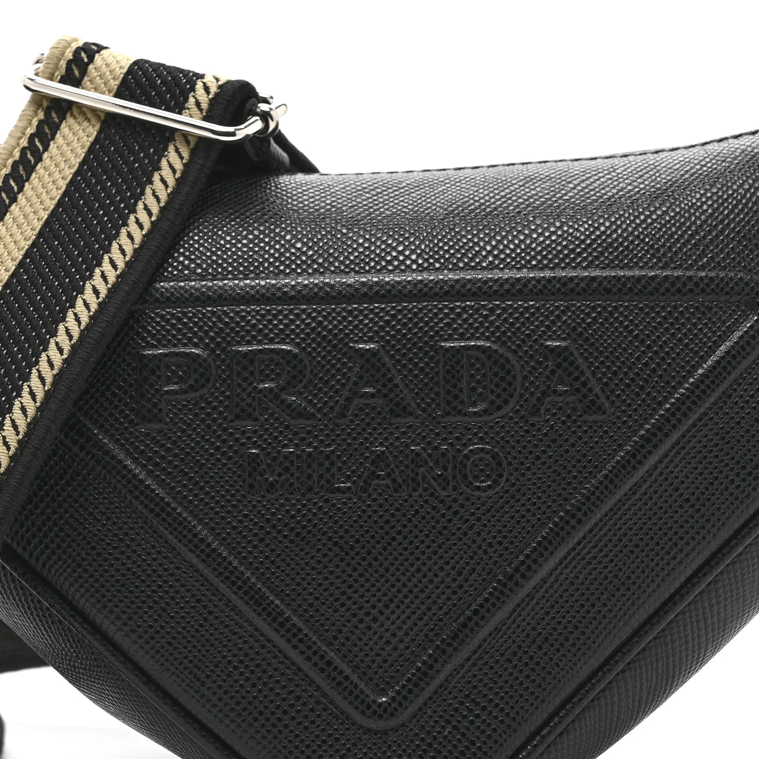 Saffiano Cuir Triangle Logo Embossed Triangle Shoulder Bag Black - Image 7