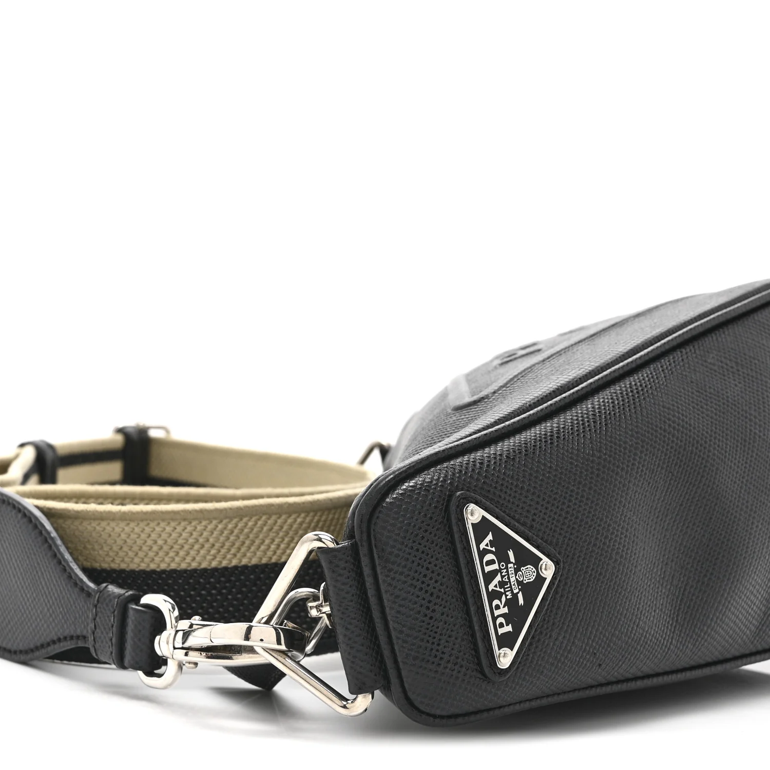 Saffiano Cuir Triangle Logo Embossed Triangle Shoulder Bag Black - Image 8