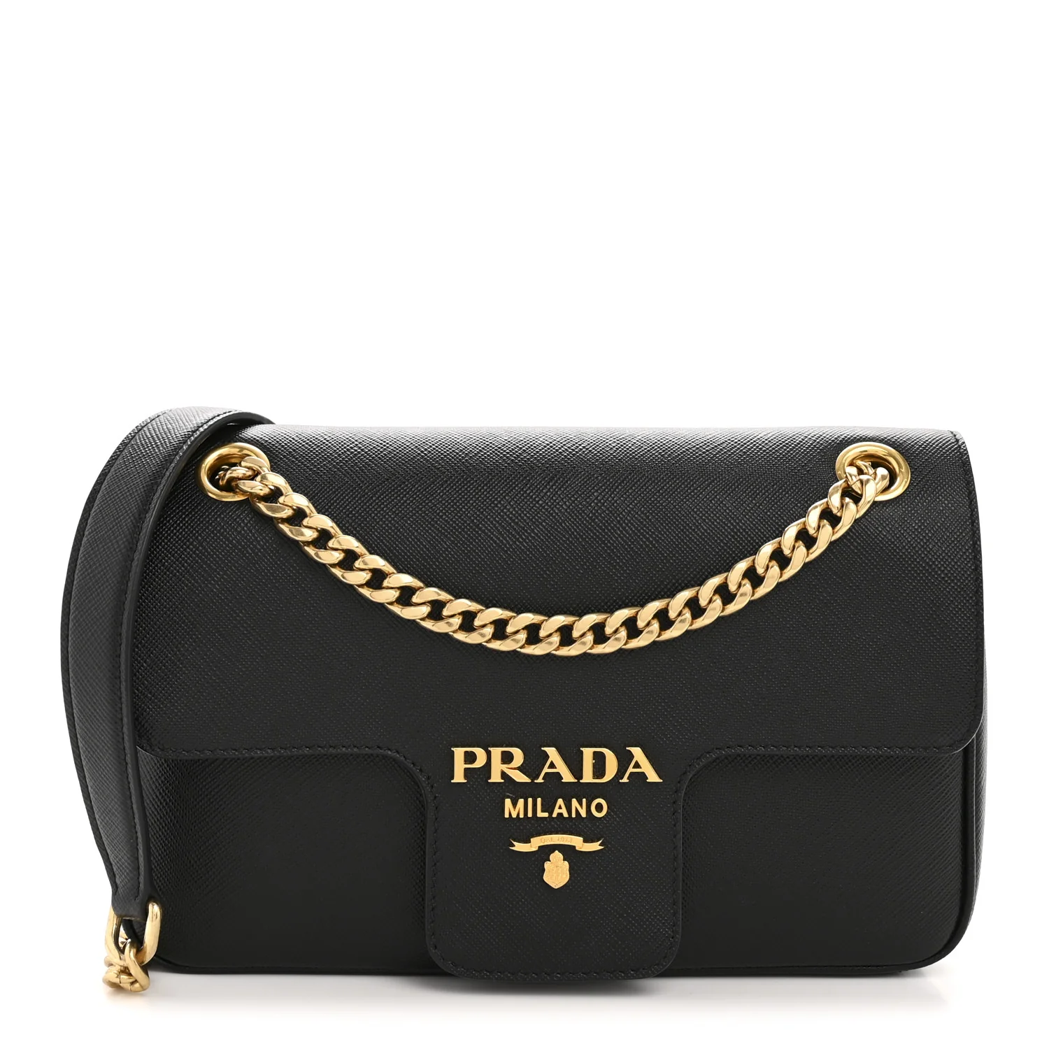 Saffiano Flap Shoulder Bag Black