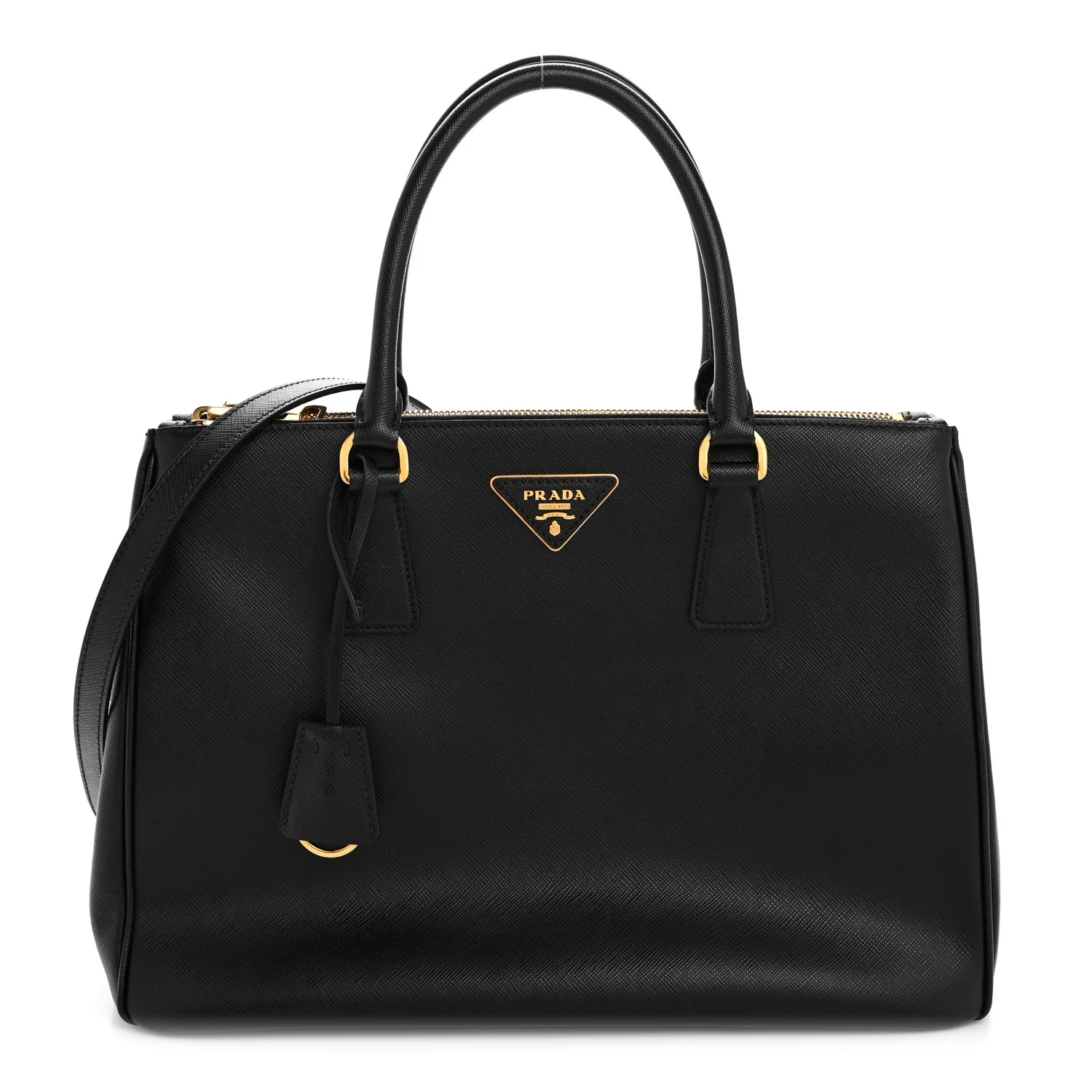 Saffiano Lux Large Galleria Double Zip Tote Black