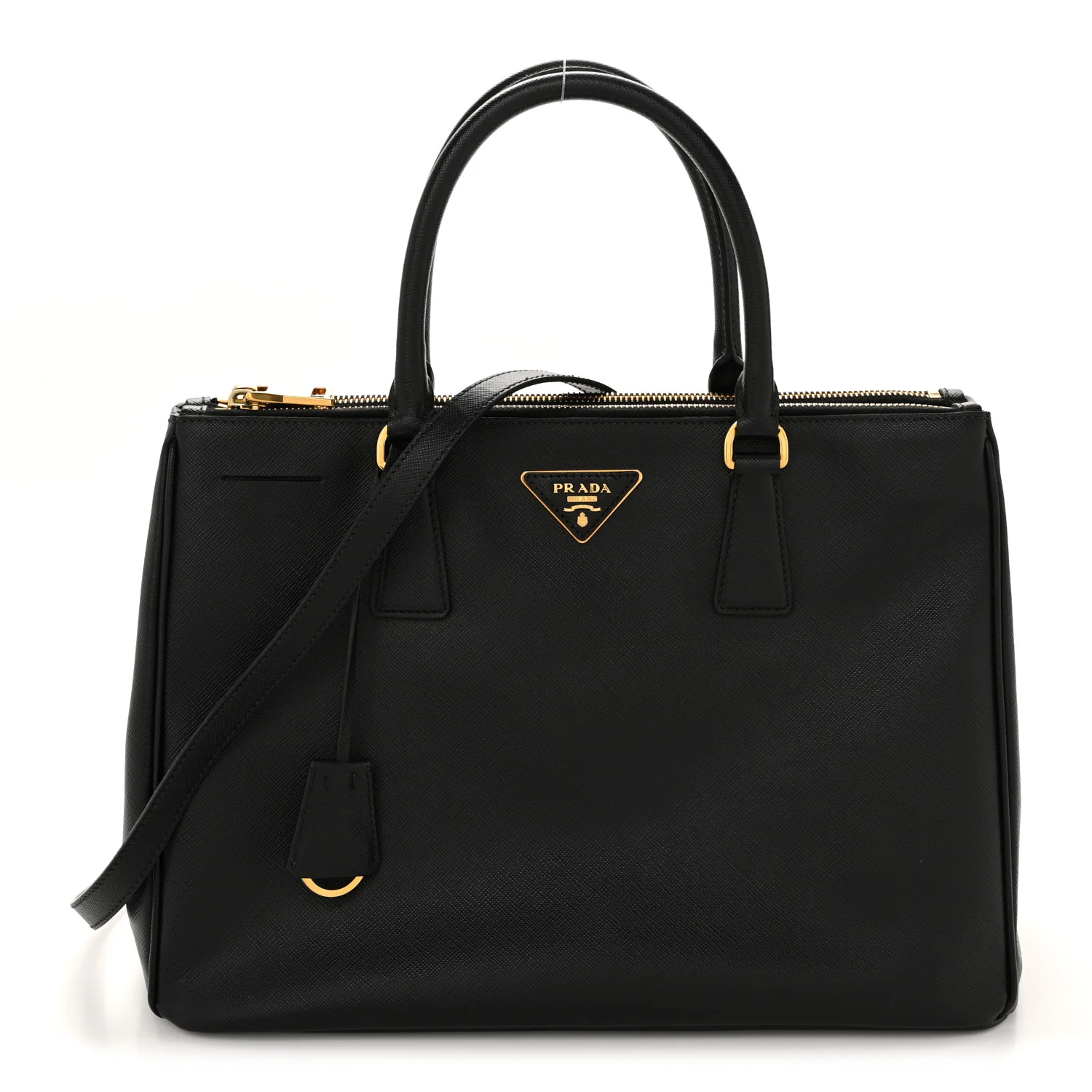Saffiano Lux Medium Galleria Double Zip Tote Black