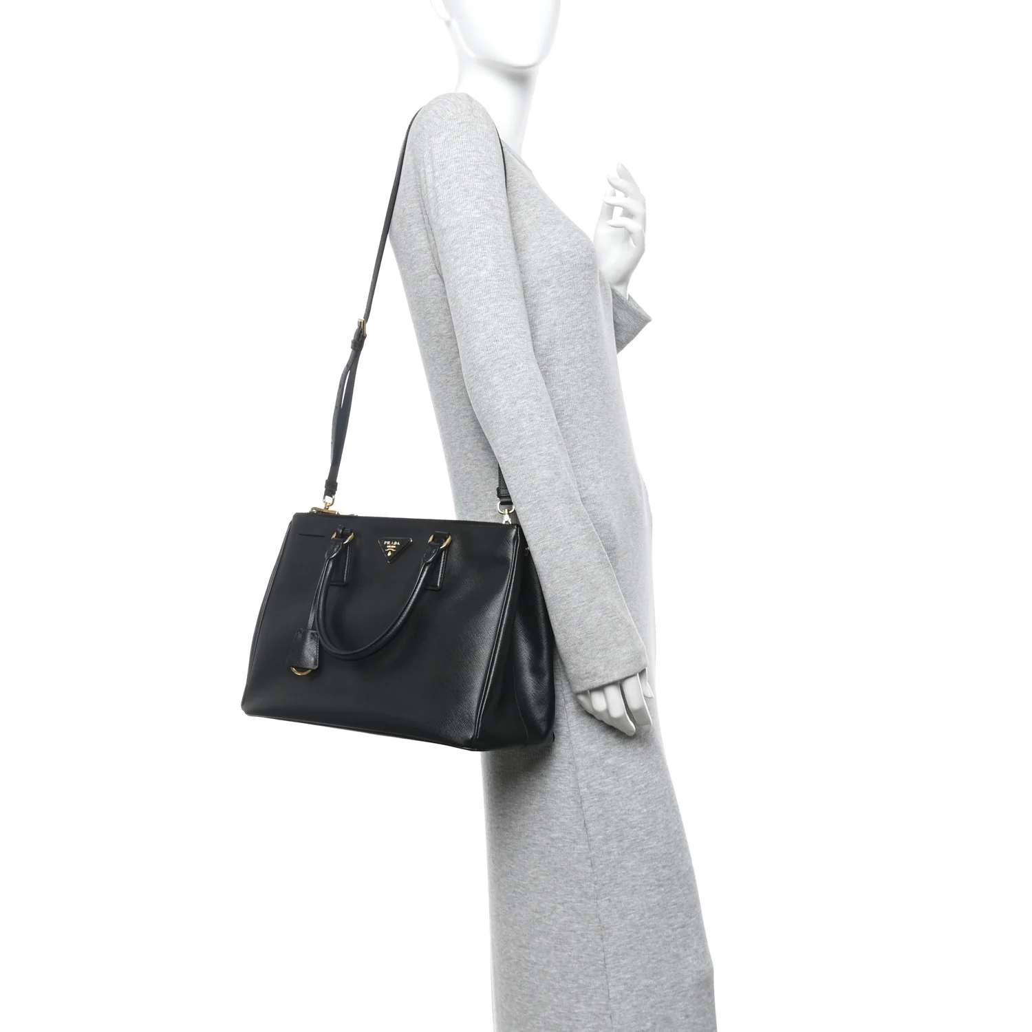 Saffiano Lux Medium Galleria Double Zip Tote Black - Image 3