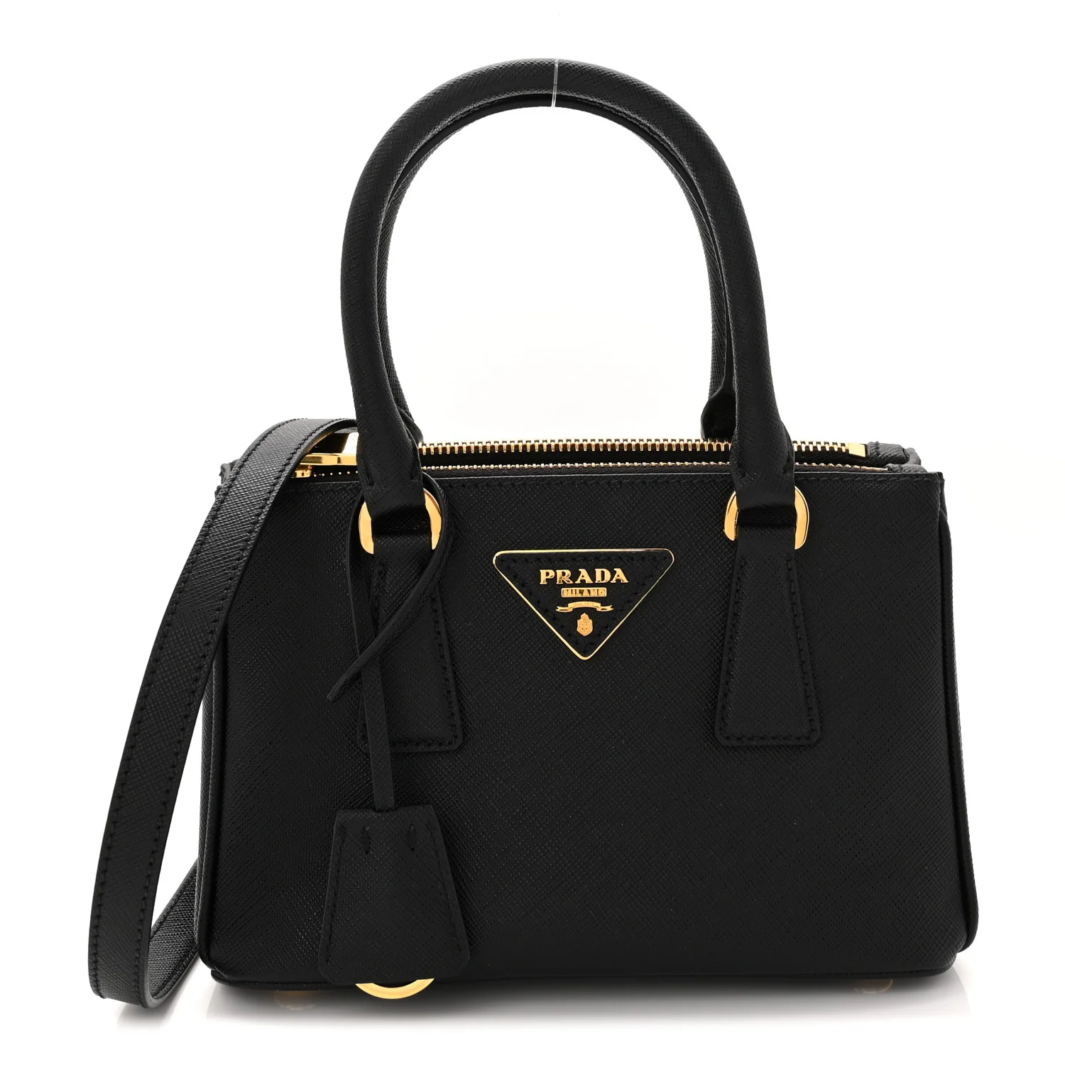 Saffiano Lux Mini Galleria Double Zip Tote Black