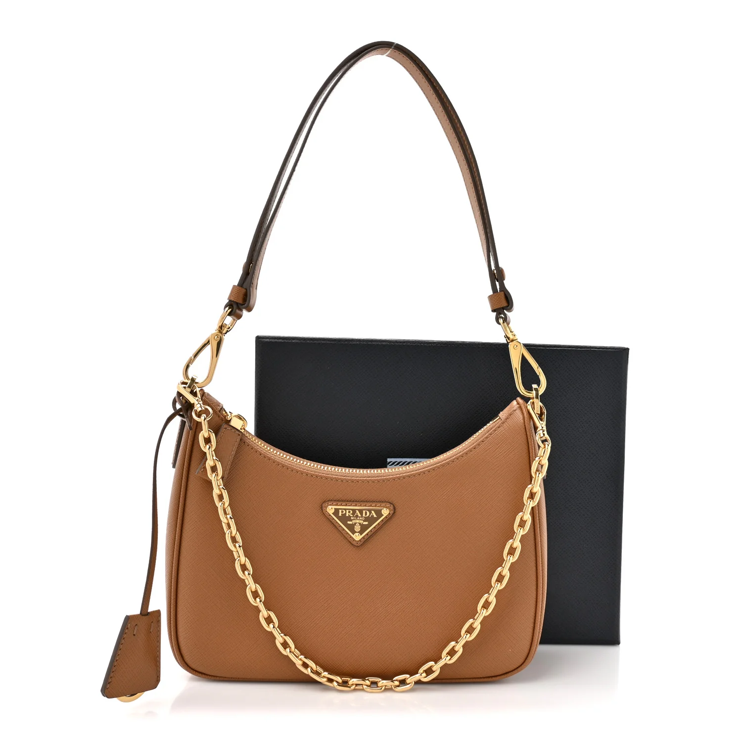 Saffiano Lux Mini Re-Edition Shoulder Bag Caramel - Image 10