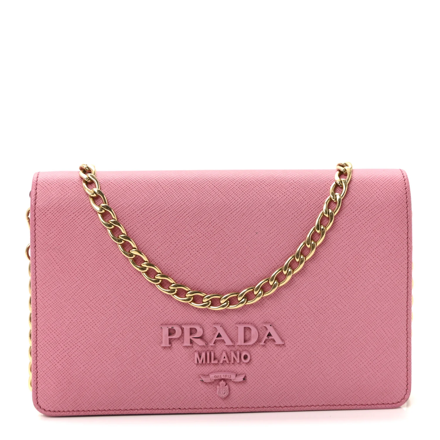 Saffiano Lux Monochrome Chain Wallet Begonia