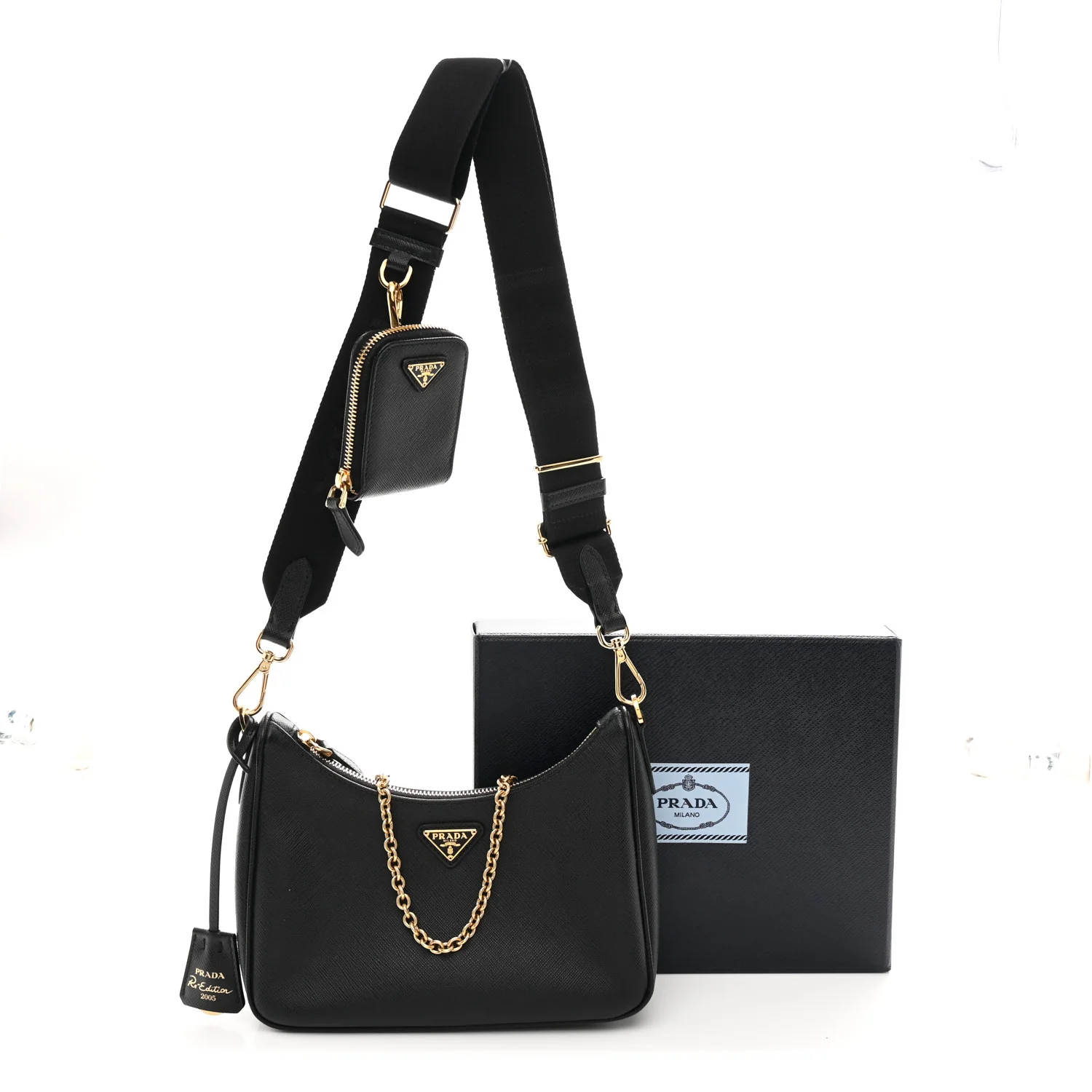 Saffiano Lux Re-Edition 2005 Shoulder Bag Black - Image 12