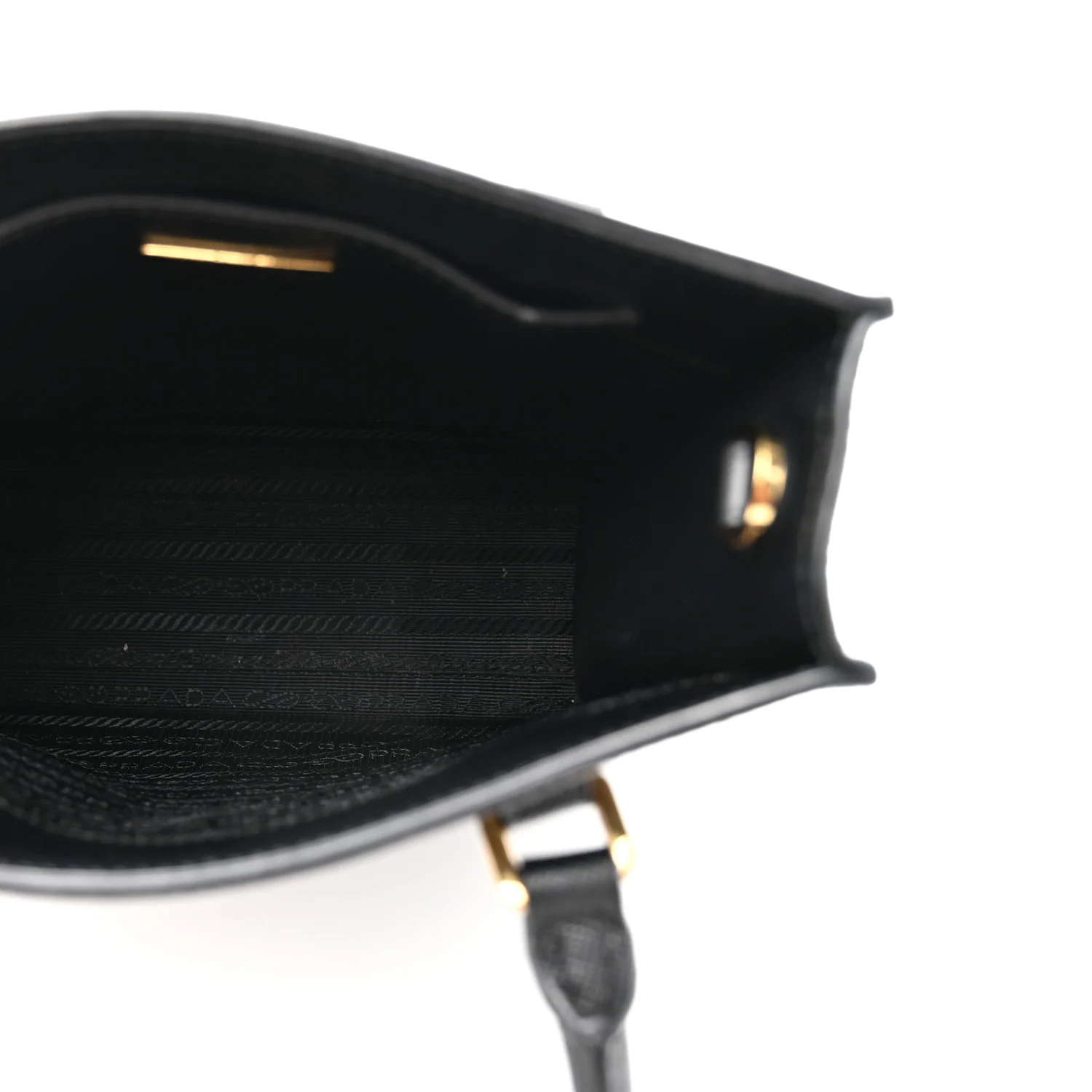 Saffiano Lux Triangle Logo Embossed Small Double Handle Crossbody Tote Black - Image 5