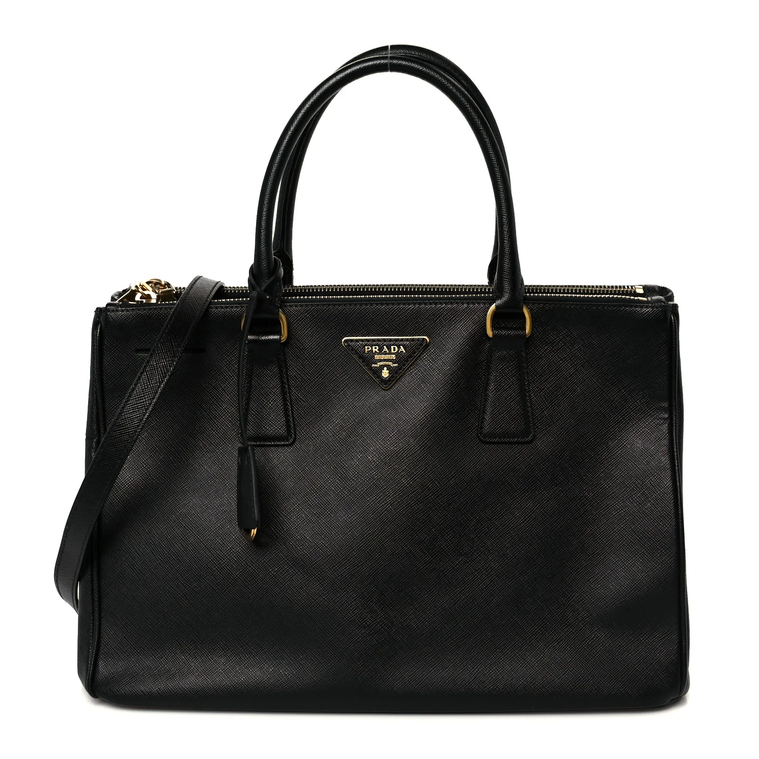 Saffiano Medium Galleria Double Zip Tote Black