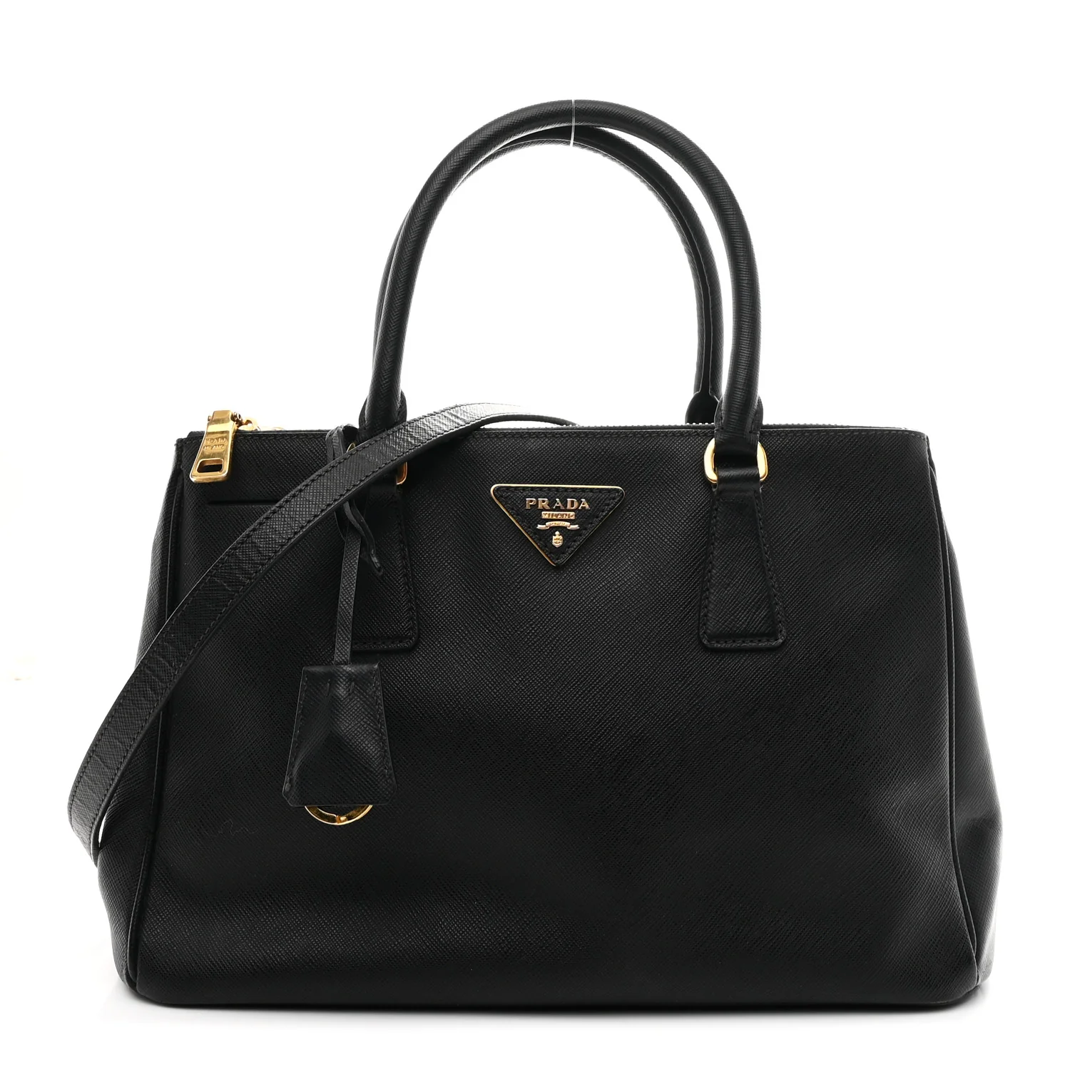 Saffiano Medium Galleria Double Zip Tote Black