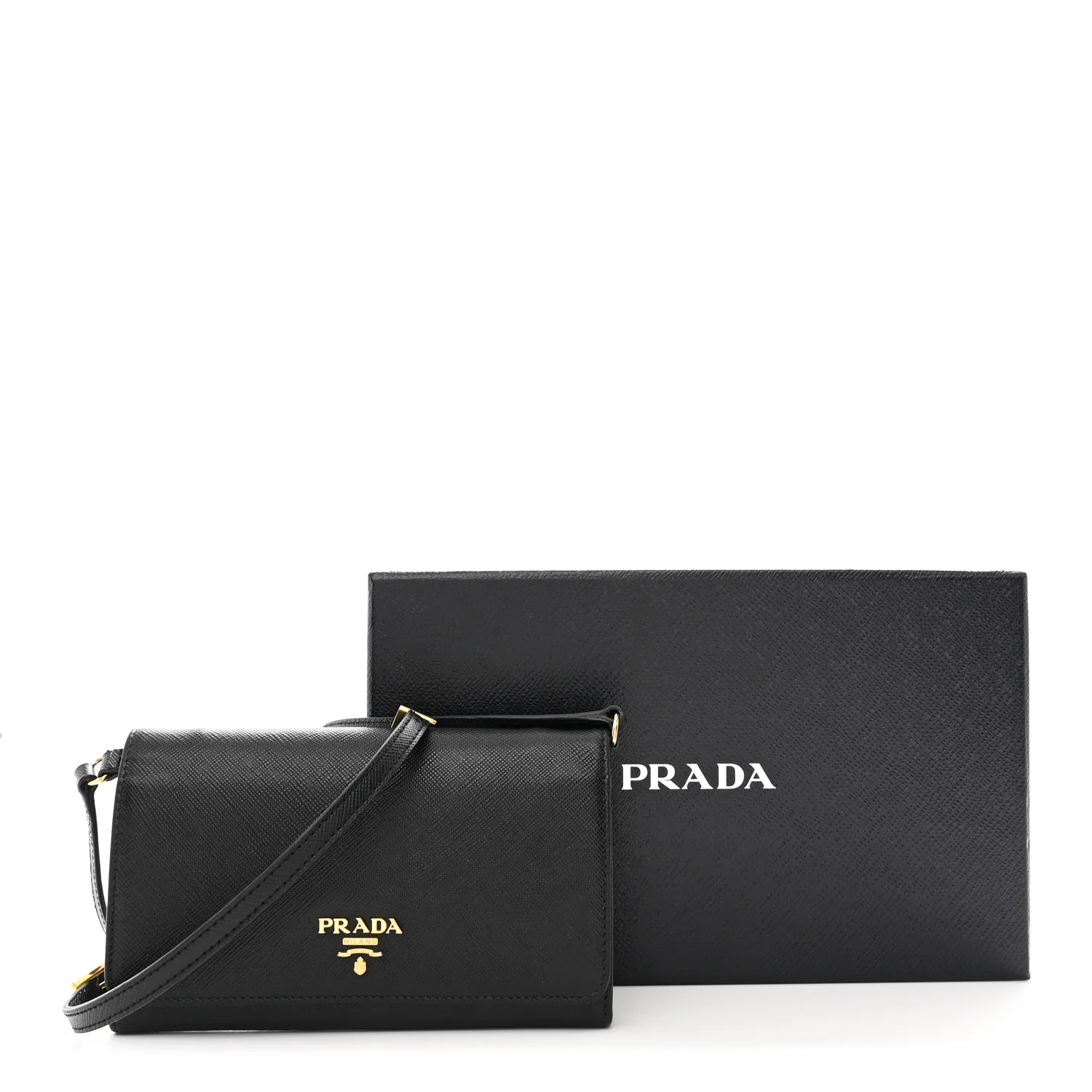 Saffiano Metal Flap Wallet With Strap Black - Image 11