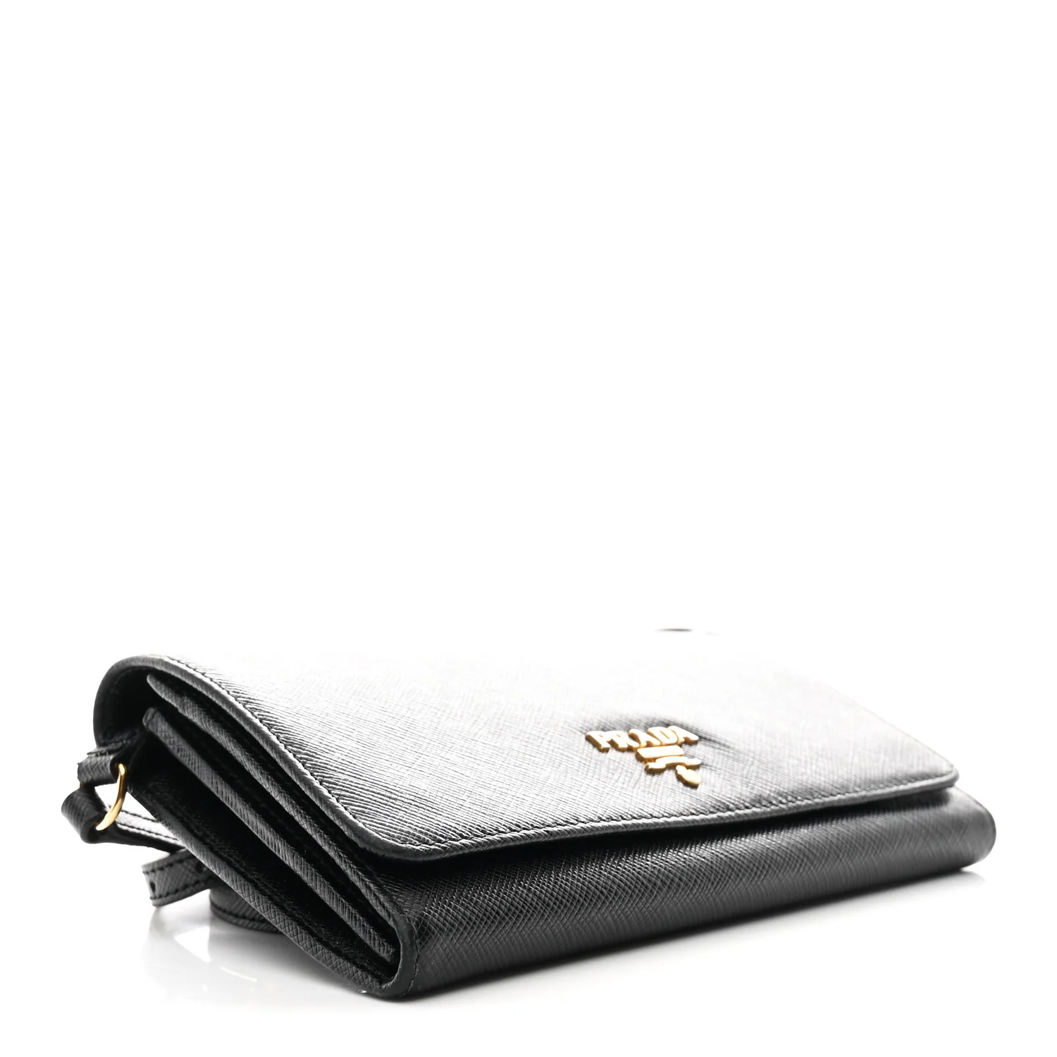 Saffiano Metal Flap Wallet With Strap Black - Image 3