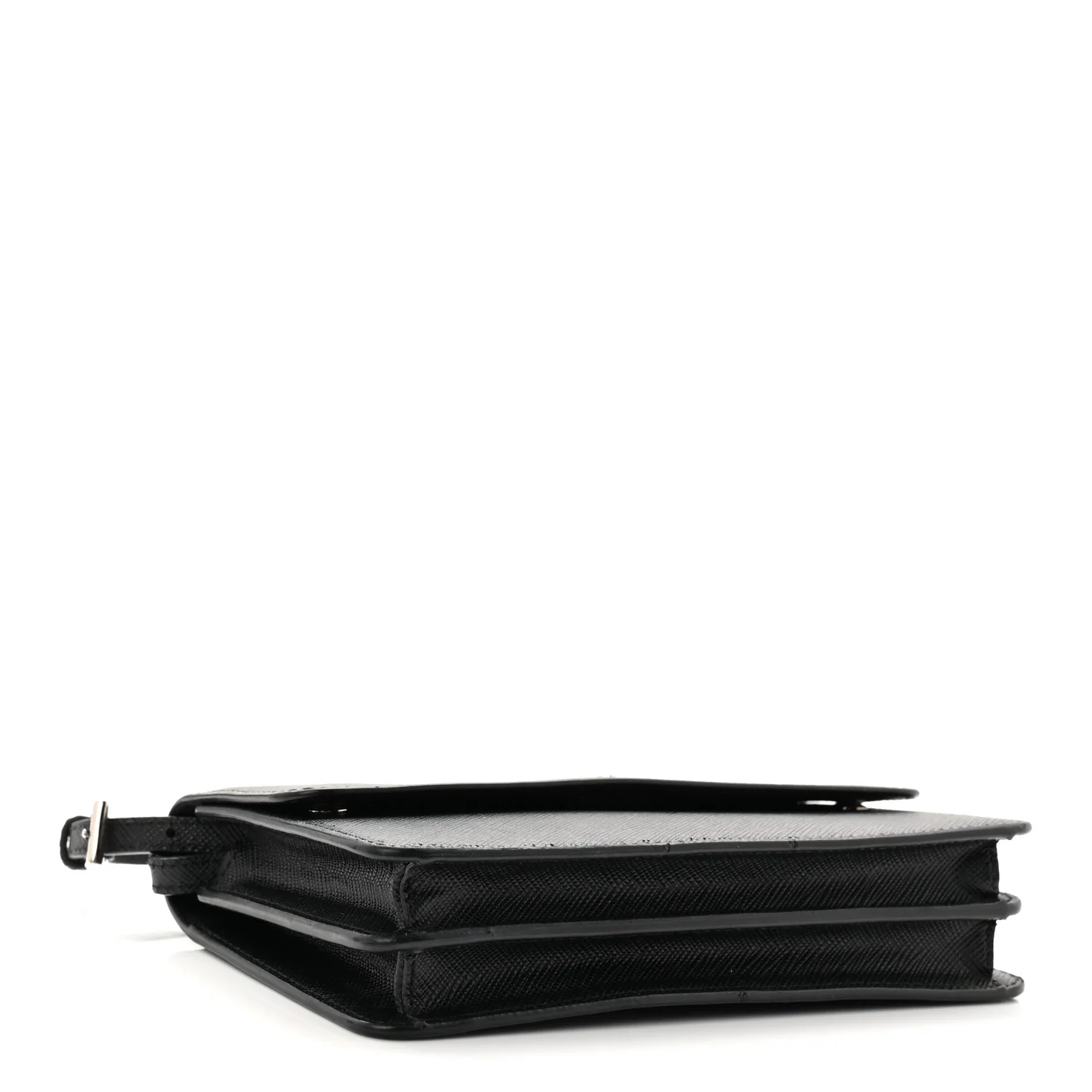 Saffiano Metal Flap Wallet With Strap Black - Image 5