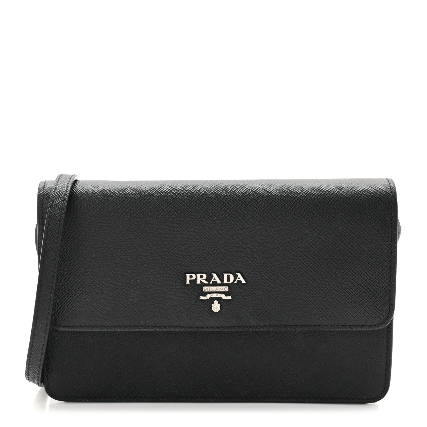 Saffiano Metal Flap Wallet With Strap Black - Image 6