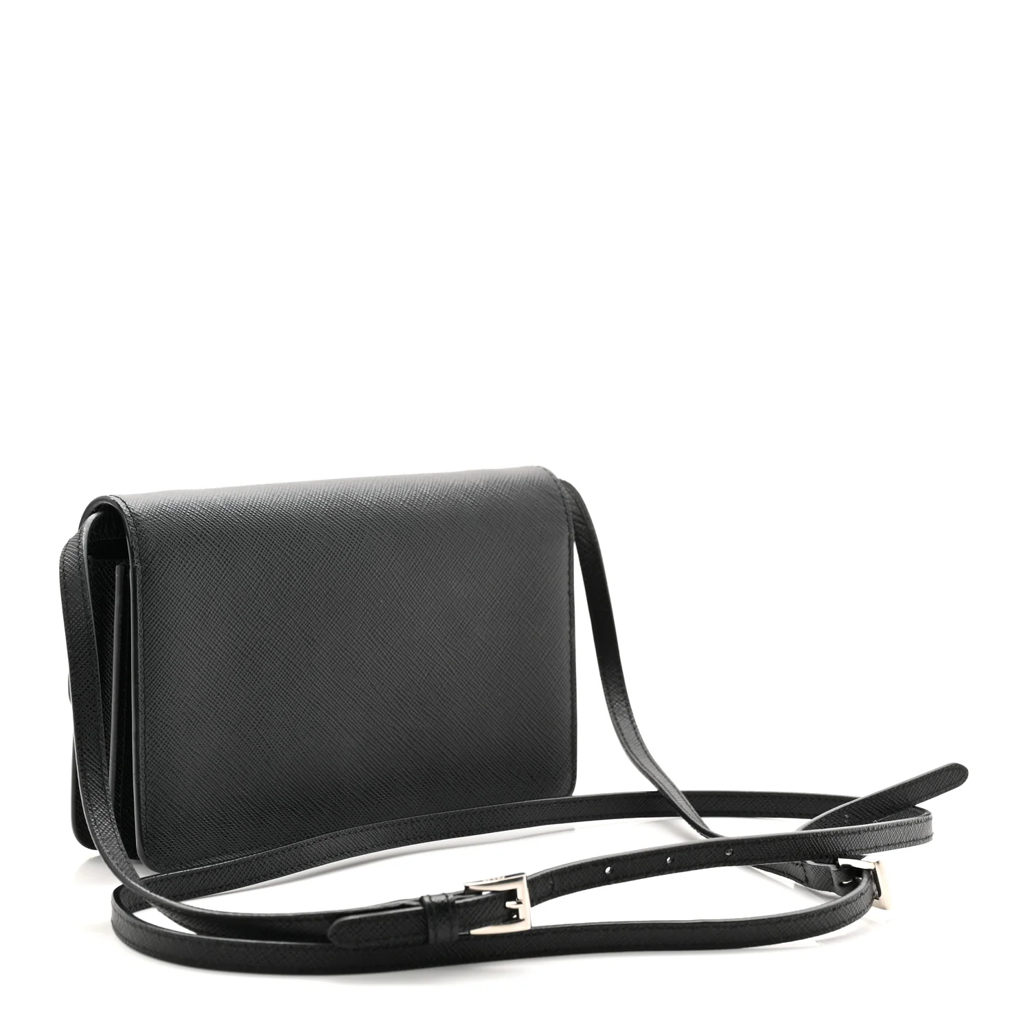 Saffiano Metal Flap Wallet With Strap Black - Image 8