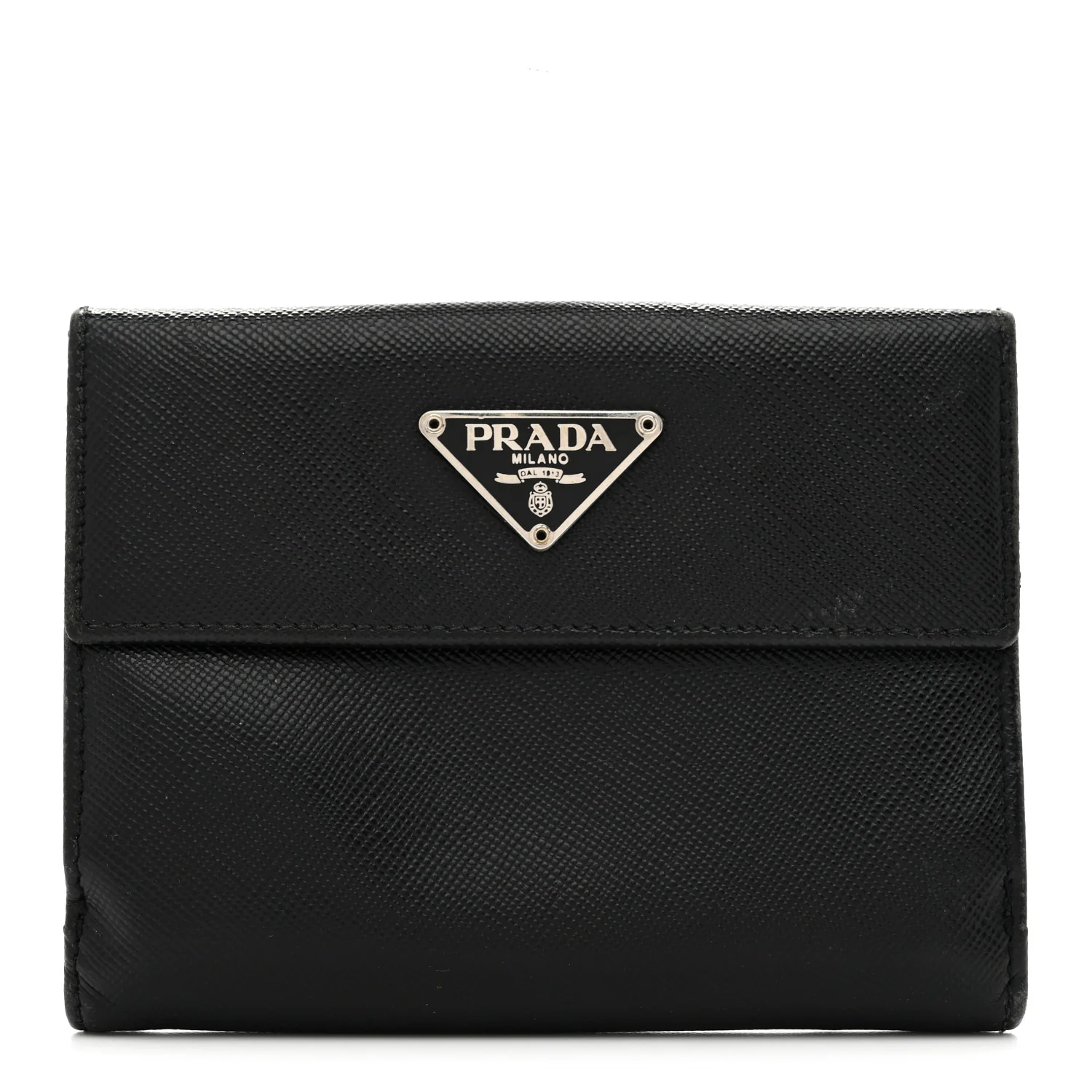 Saffiano Metal Tri-Fold Wallet Black